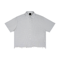 Unisex Distressed Plaid Boxy Shirt