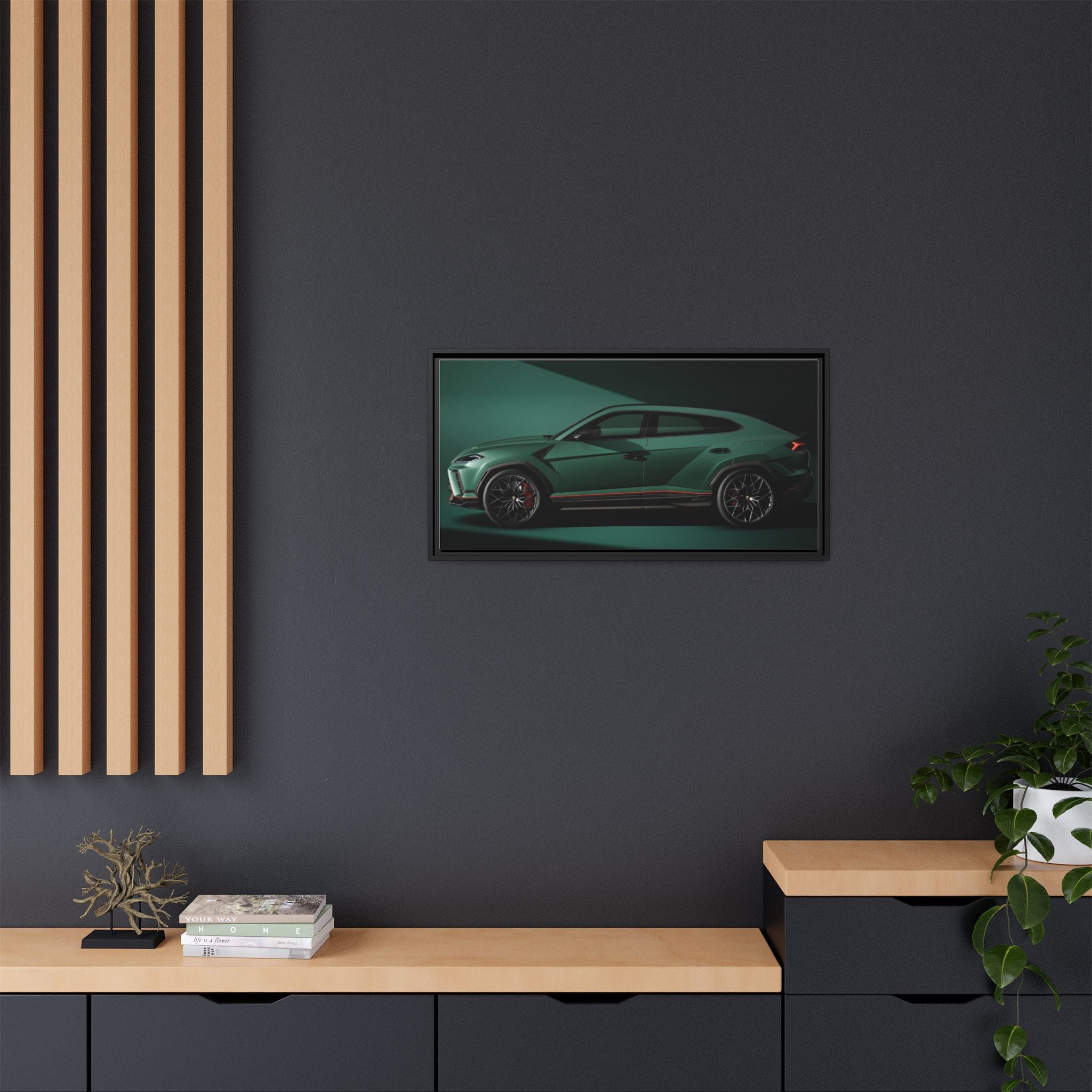 Framed Matte Canvas Print — Emerald Sports SUV Wall Art