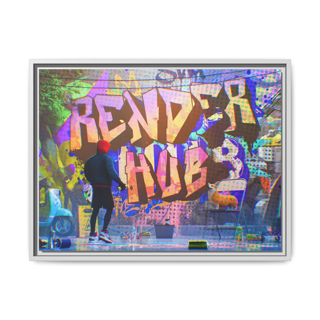 Graffiti Street Art Matte Canvas Framed Print — 'Render Hub' Urban Wall Decor