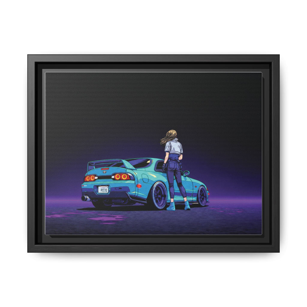 Retro Neon Race Car Poster Matte Canvas Framed | Anime Driver Wall Art