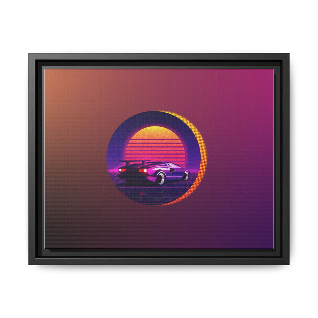Retro Sunset Sports Car Matte Canvas Framed Wall Art