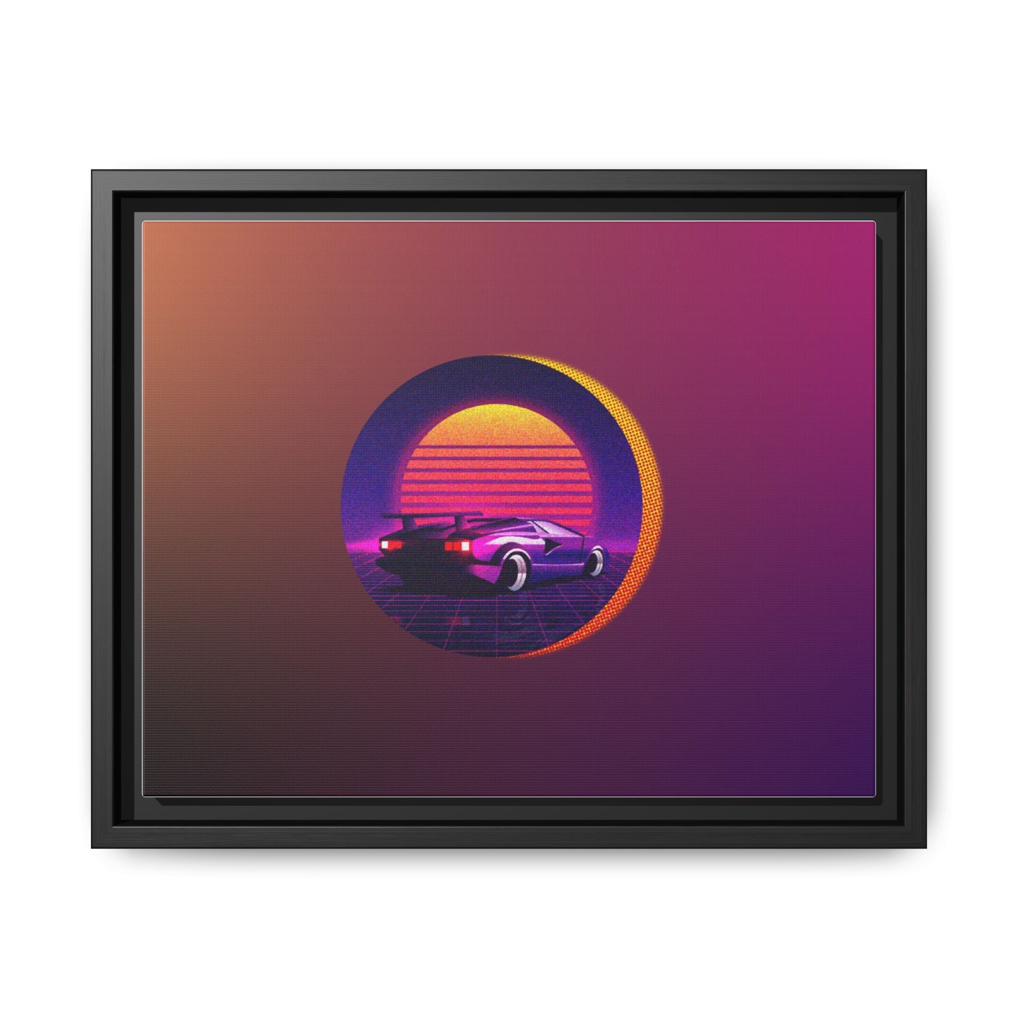 Retro Sunset Sports Car Matte Canvas Framed Wall Art