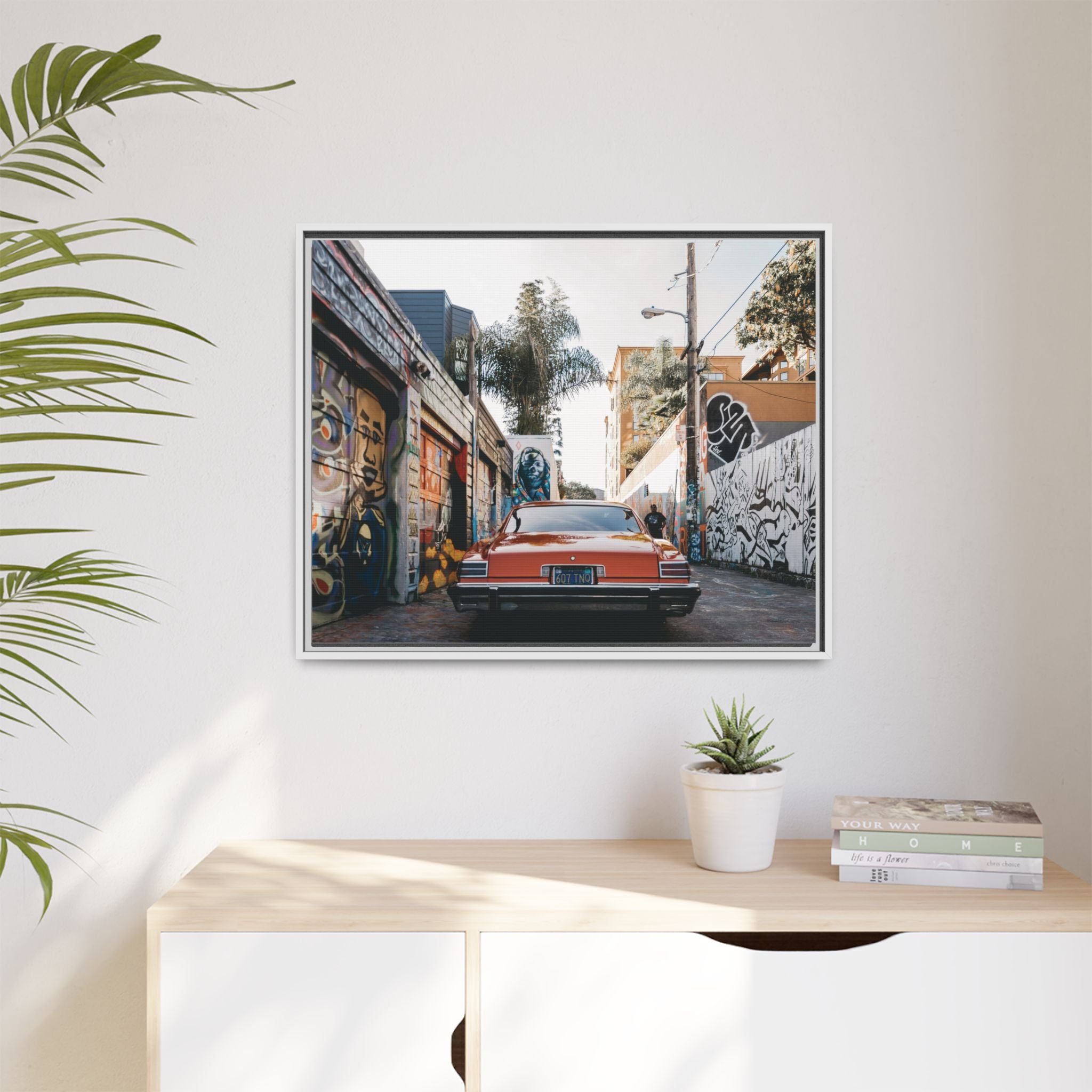 Vintage Chevrolet in Graffiti Alley — Framed Matte Canvas Wall Art