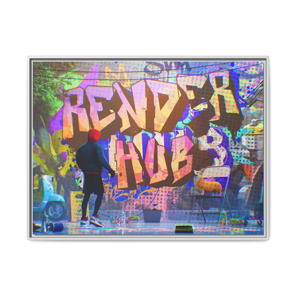Graffiti Street Art Matte Canvas Framed Print — 'Render Hub' Urban Wall Decor