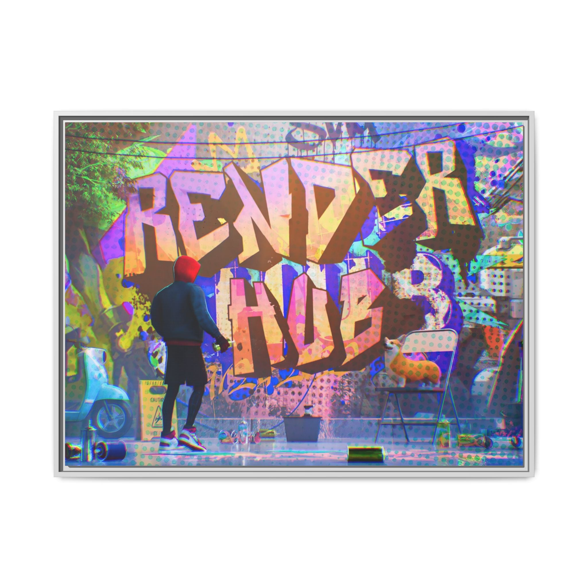 Graffiti Street Art Matte Canvas Framed Print — 'Render Hub' Urban Wall Decor