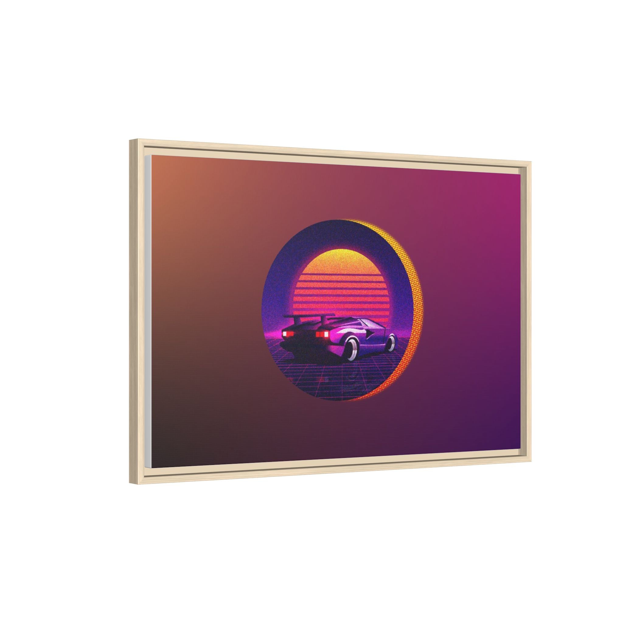 Retro Sunset Sports Car Matte Canvas Framed Wall Art