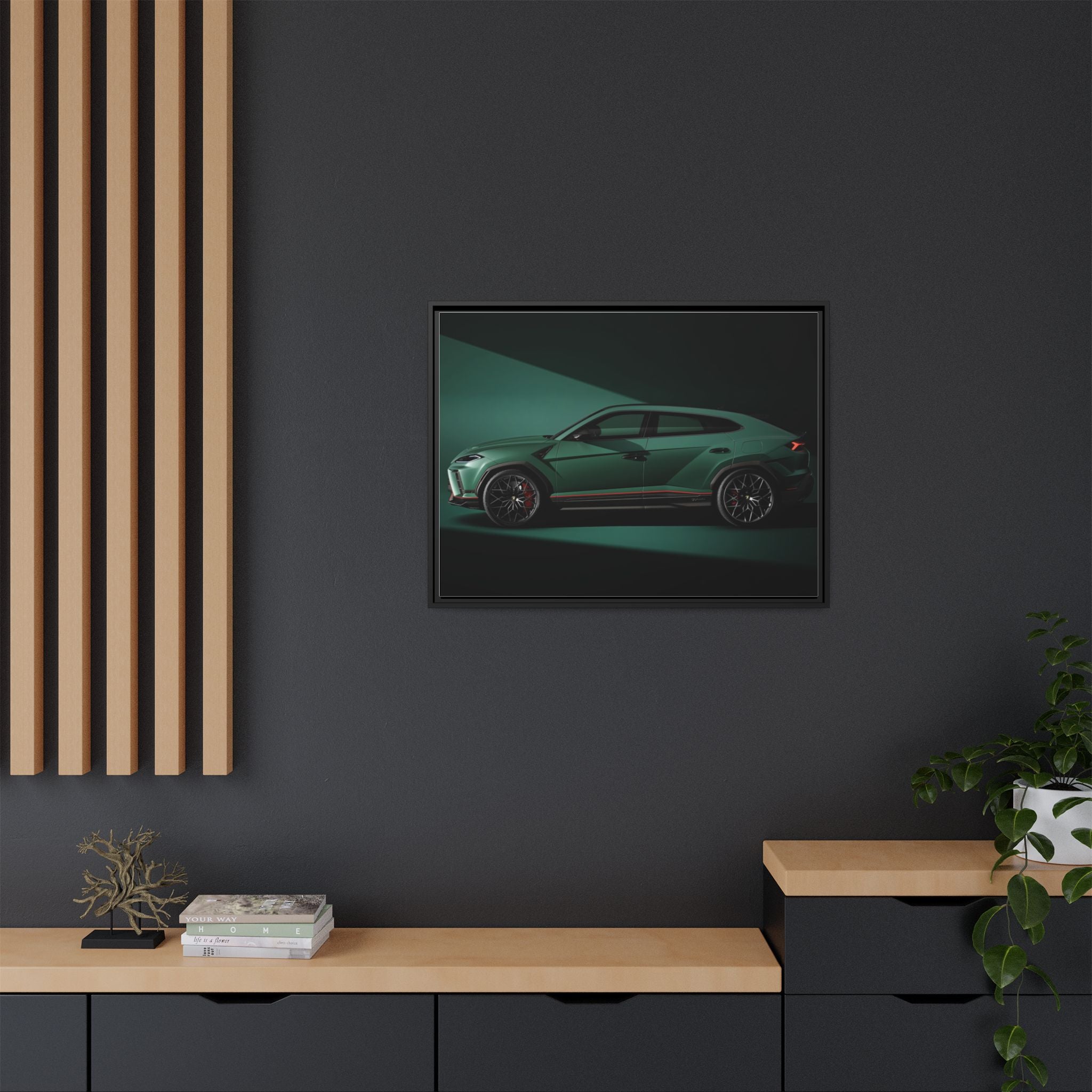 Framed Matte Canvas Print — Emerald Sports SUV Wall Art