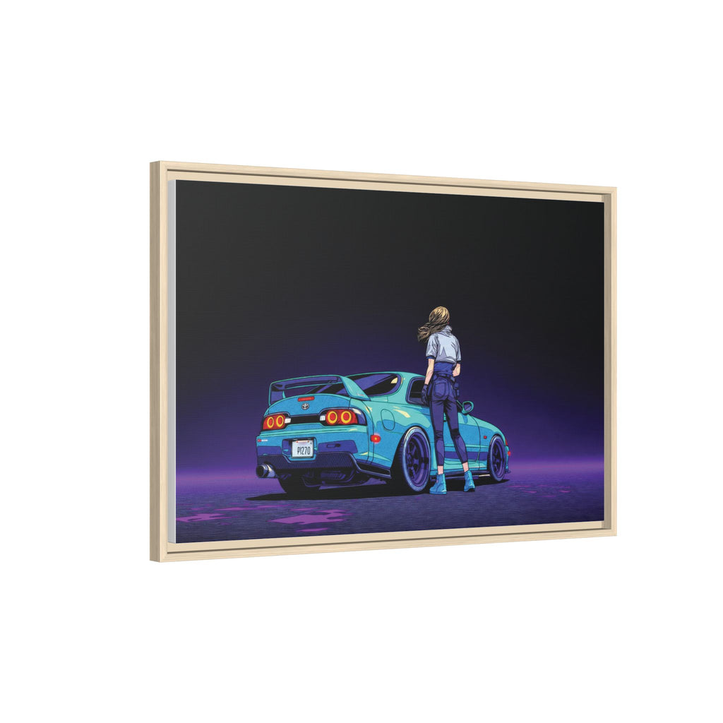 Retro Neon Race Car Poster Matte Canvas Framed | Anime Driver Wall Art