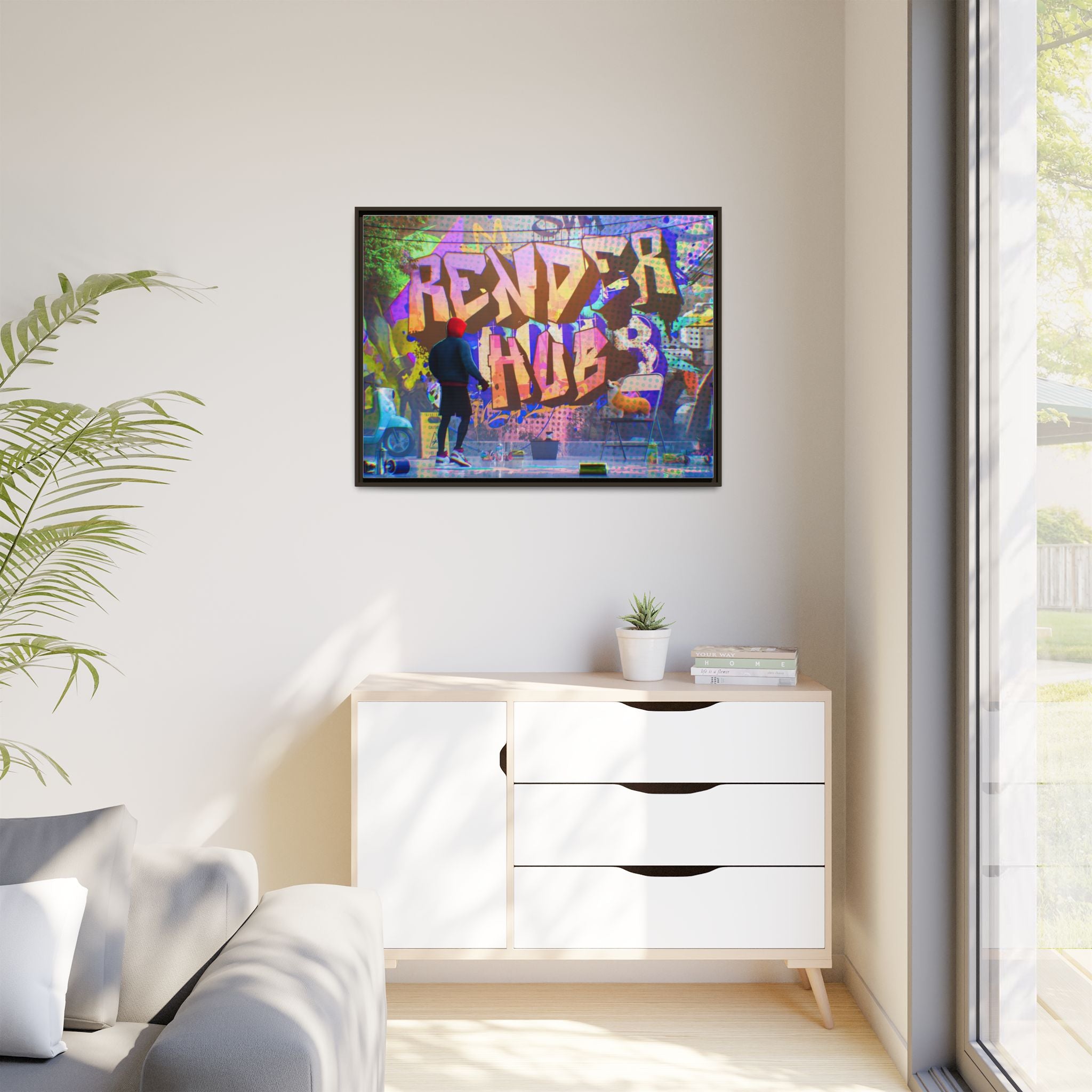 Graffiti Street Art Matte Canvas Framed Print — 'Render Hub' Urban Wall Decor