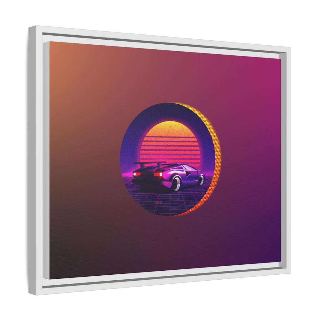 Retro Sunset Sports Car Matte Canvas Framed Wall Art