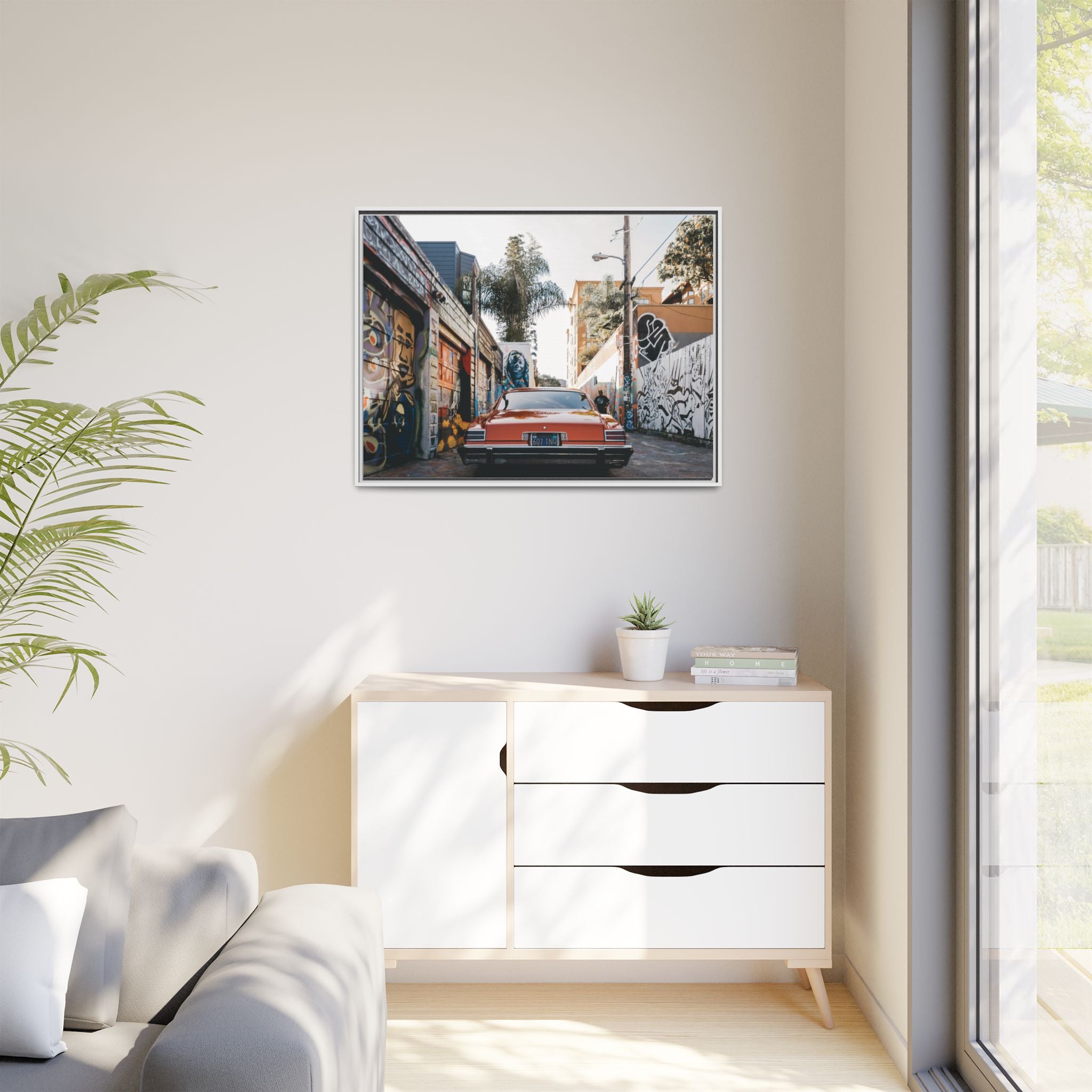Vintage Chevrolet in Graffiti Alley — Framed Matte Canvas Wall Art
