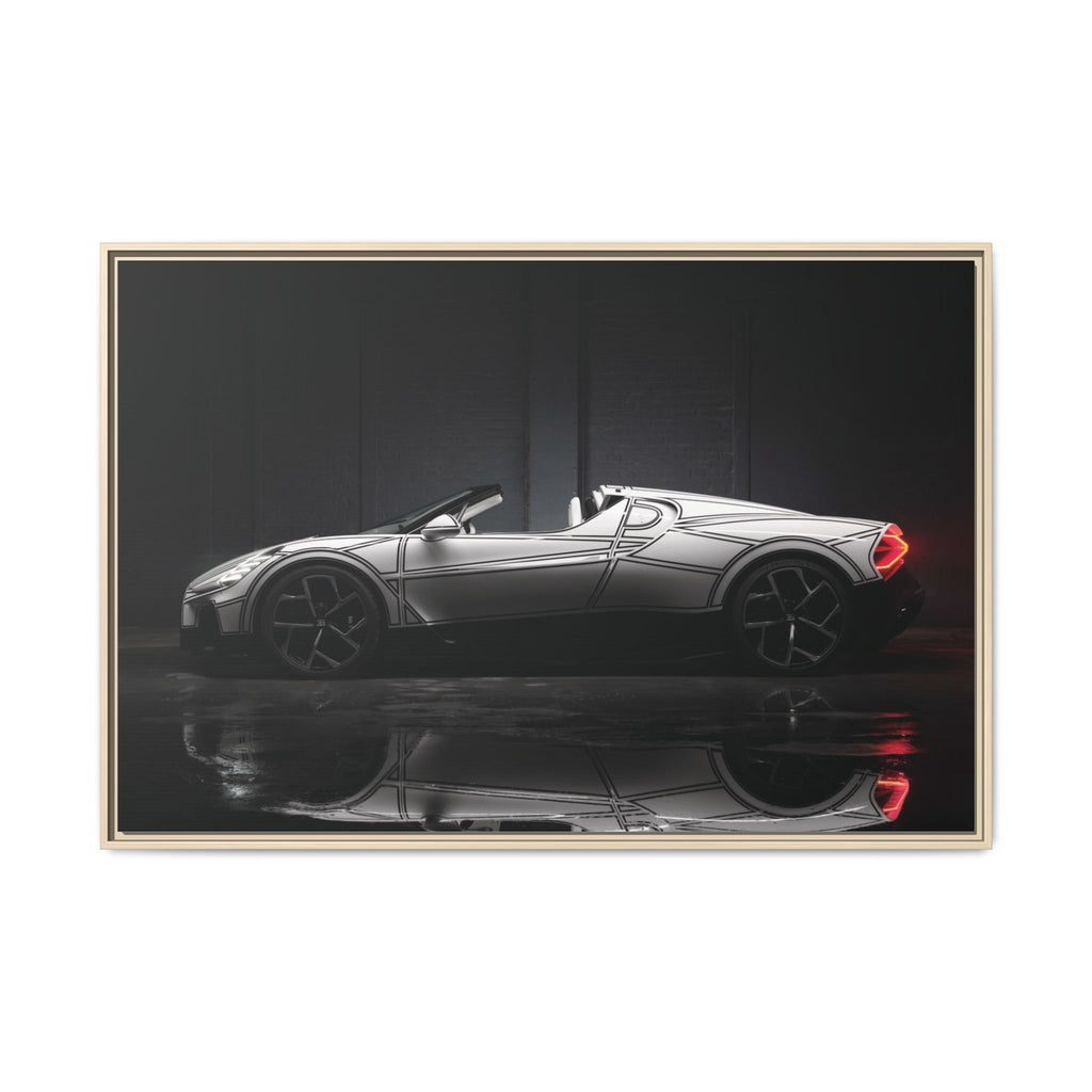 Framed Matte Canvas: Sleek Sports Car Reflection Wall Art
