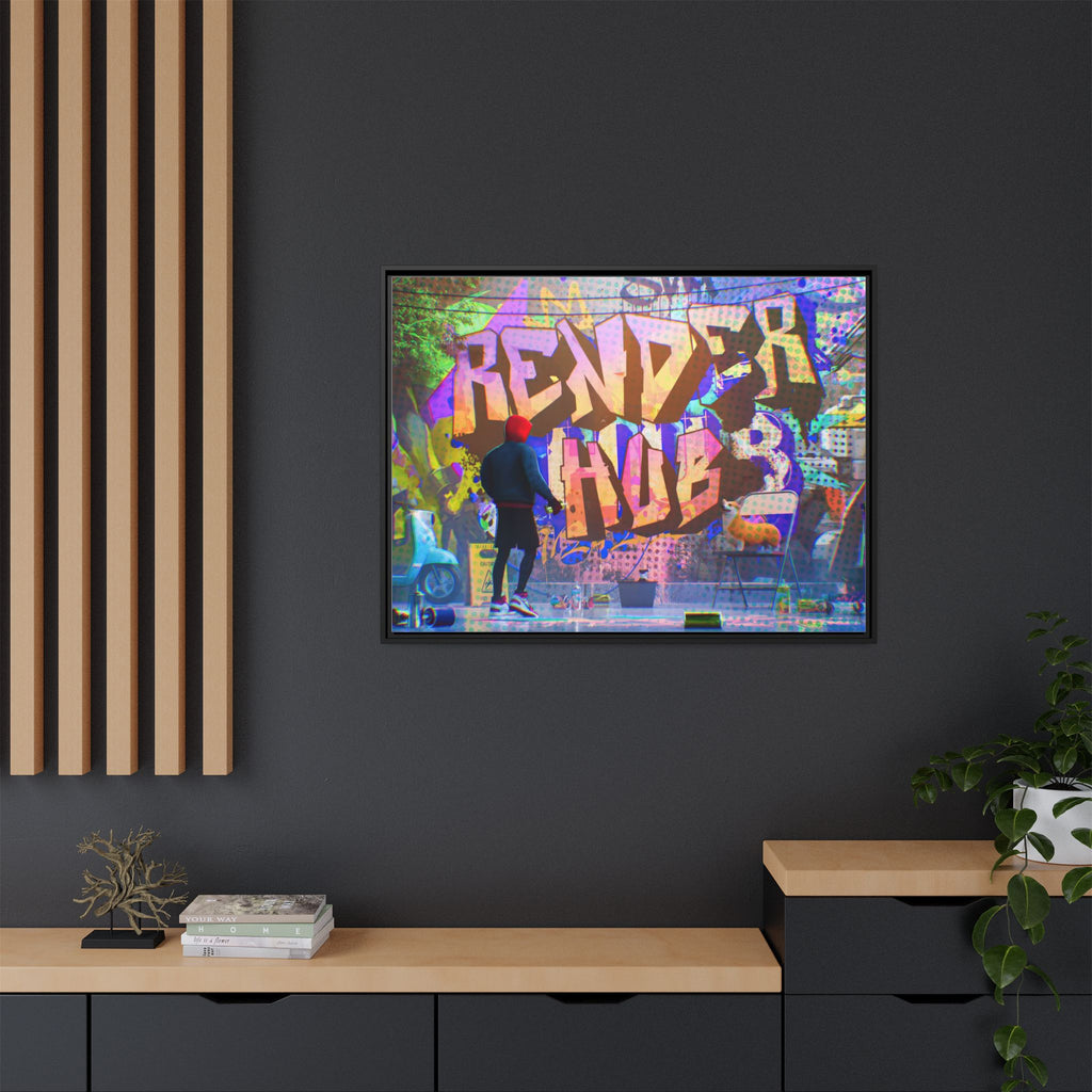Graffiti Street Art Matte Canvas Framed Print — 'Render Hub' Urban Wall Decor
