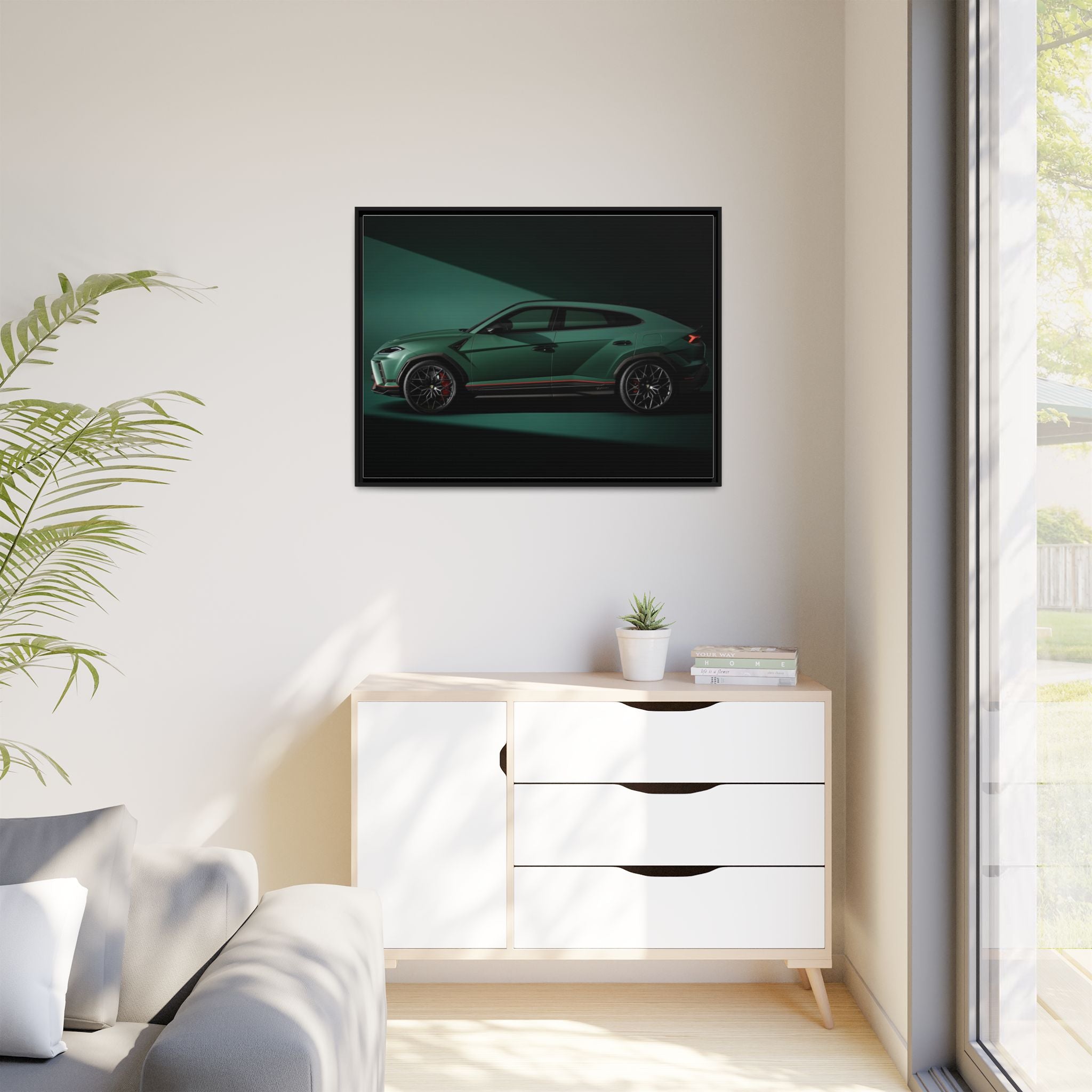 Framed Matte Canvas Print — Emerald Sports SUV Wall Art