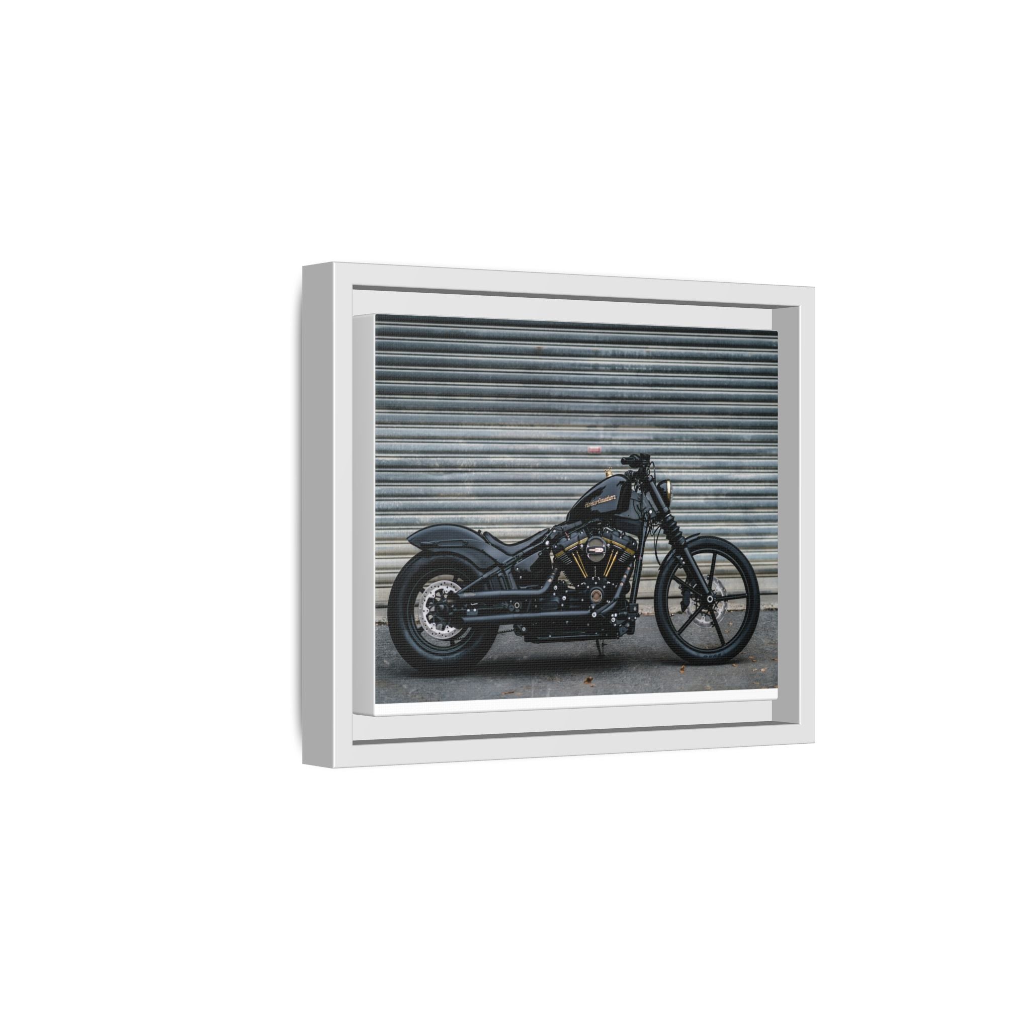 Framed Matte Canvas Motorcycle Print — Black Bobber Wall Art