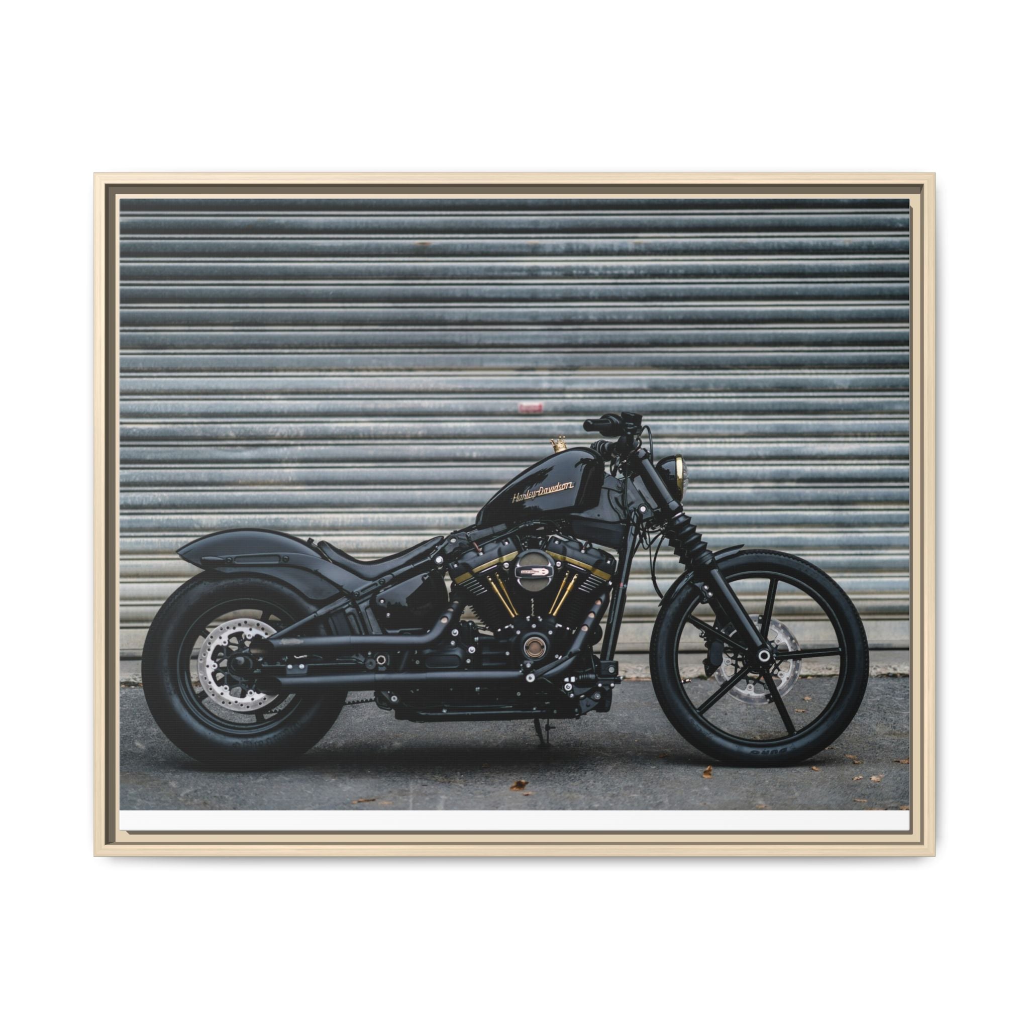 Framed Matte Canvas Motorcycle Print — Black Bobber Wall Art