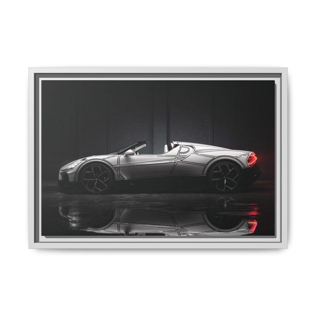 Framed Matte Canvas: Sleek Sports Car Reflection Wall Art