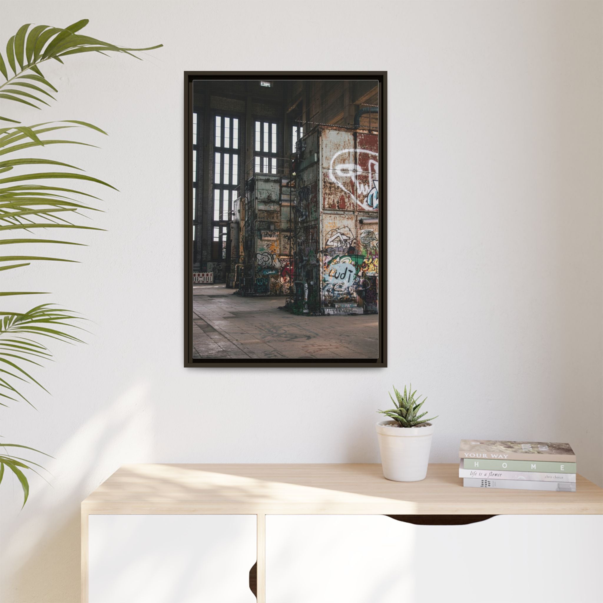 Urban Graffiti Ruins Matte Framed Canvas