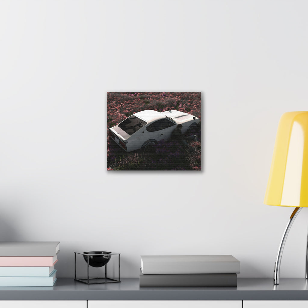 Vintage White Datsun in Wildflower Field Canvas