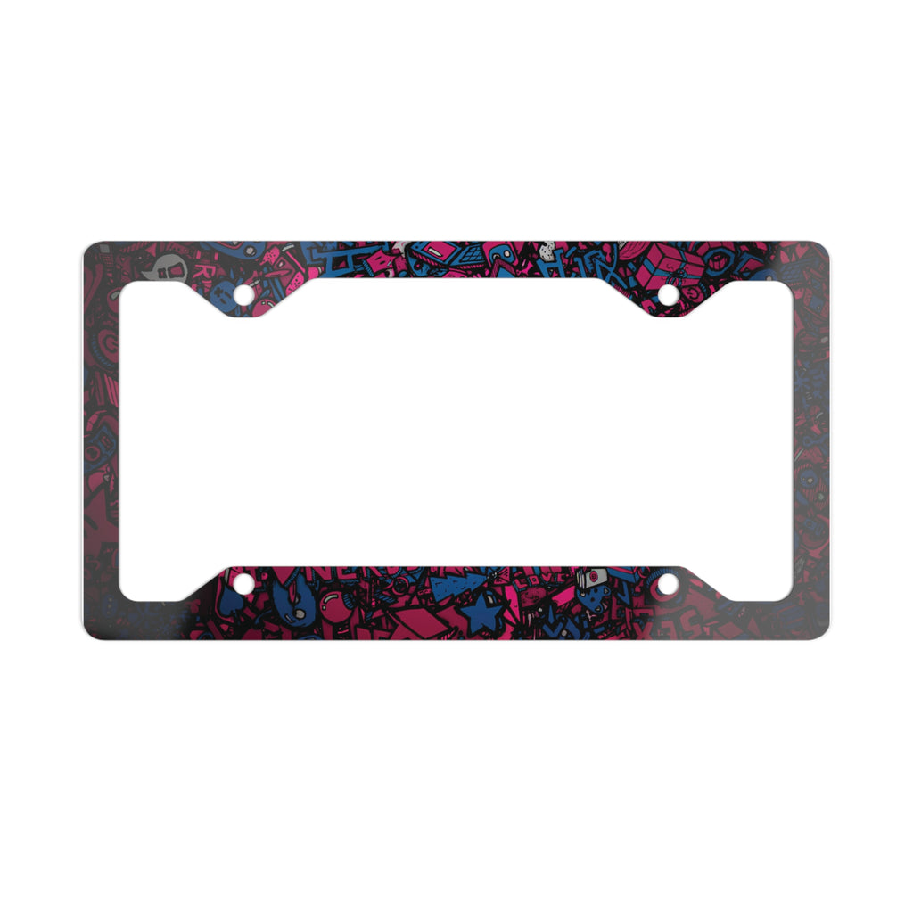 Neon Doodle Metal License Plate Frame