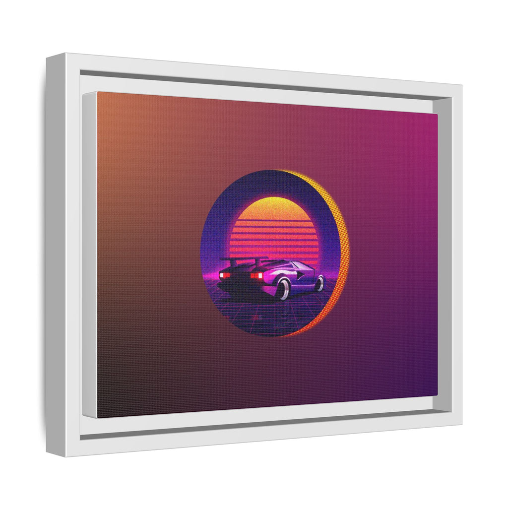 Retro Sunset Sports Car Matte Canvas Framed Wall Art