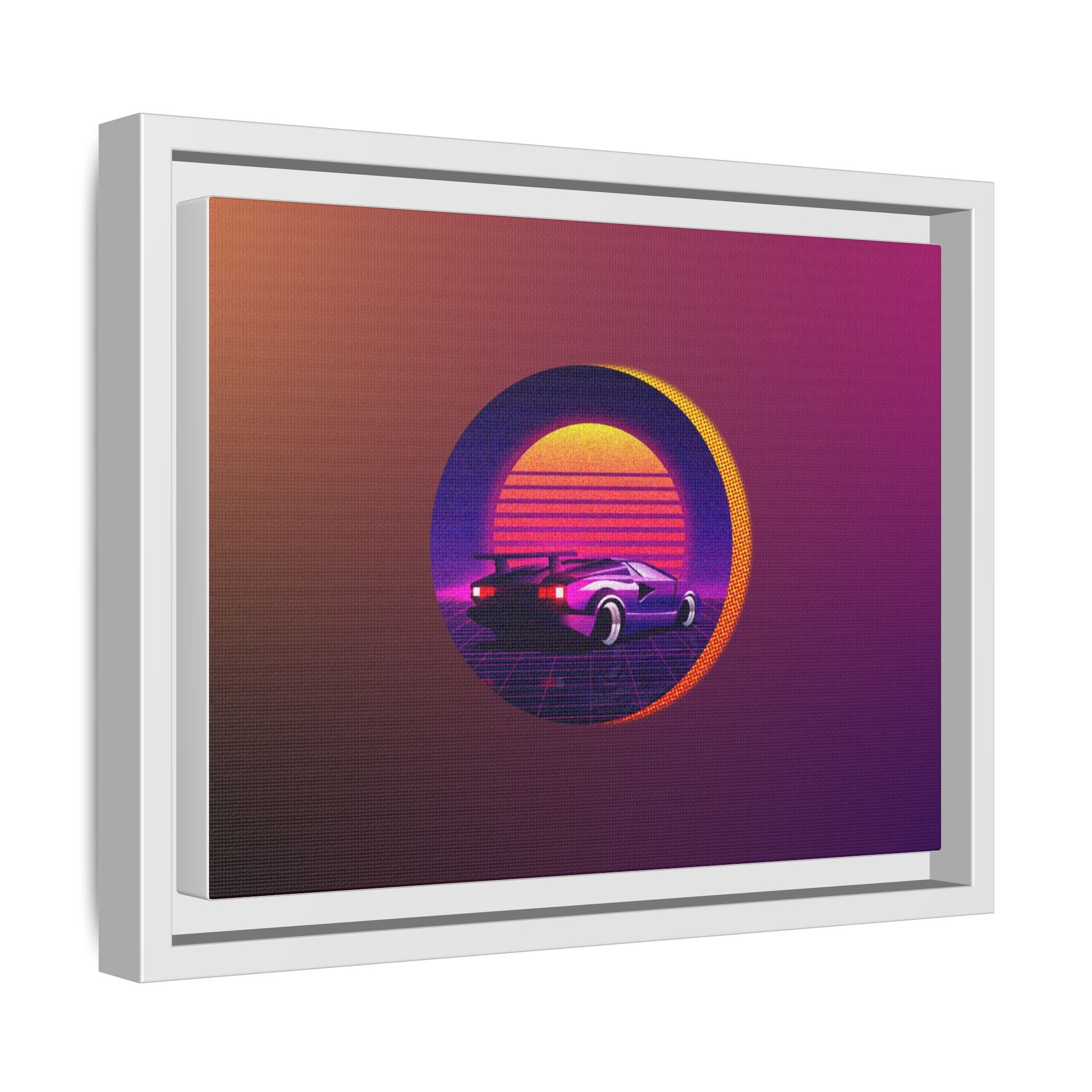Retro Sunset Sports Car Matte Canvas Framed Wall Art
