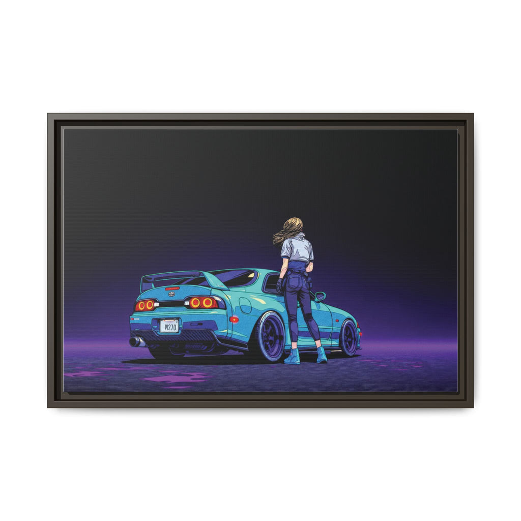 Retro Neon Race Car Poster Matte Canvas Framed | Anime Driver Wall Art