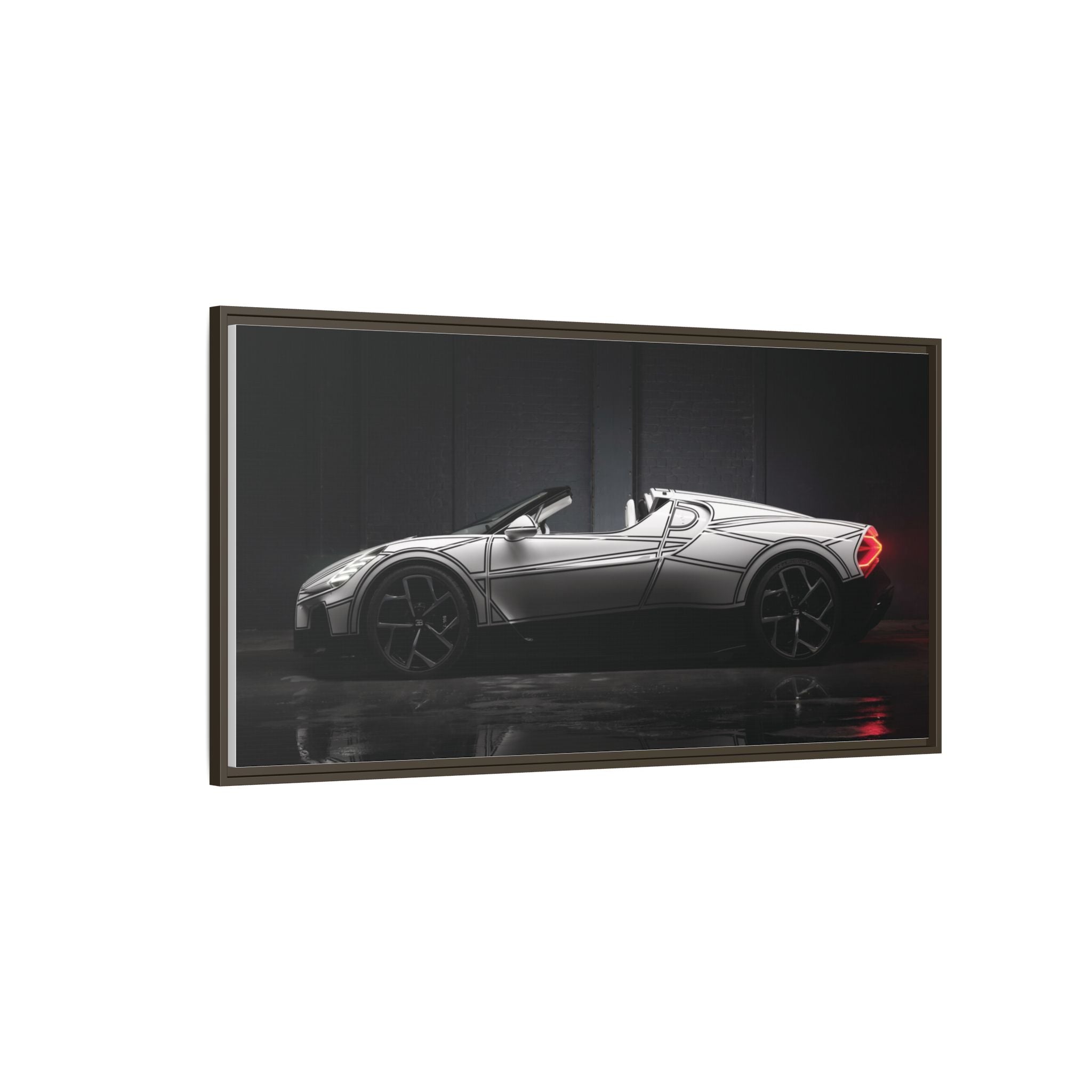 Framed Matte Canvas: Sleek Sports Car Reflection Wall Art