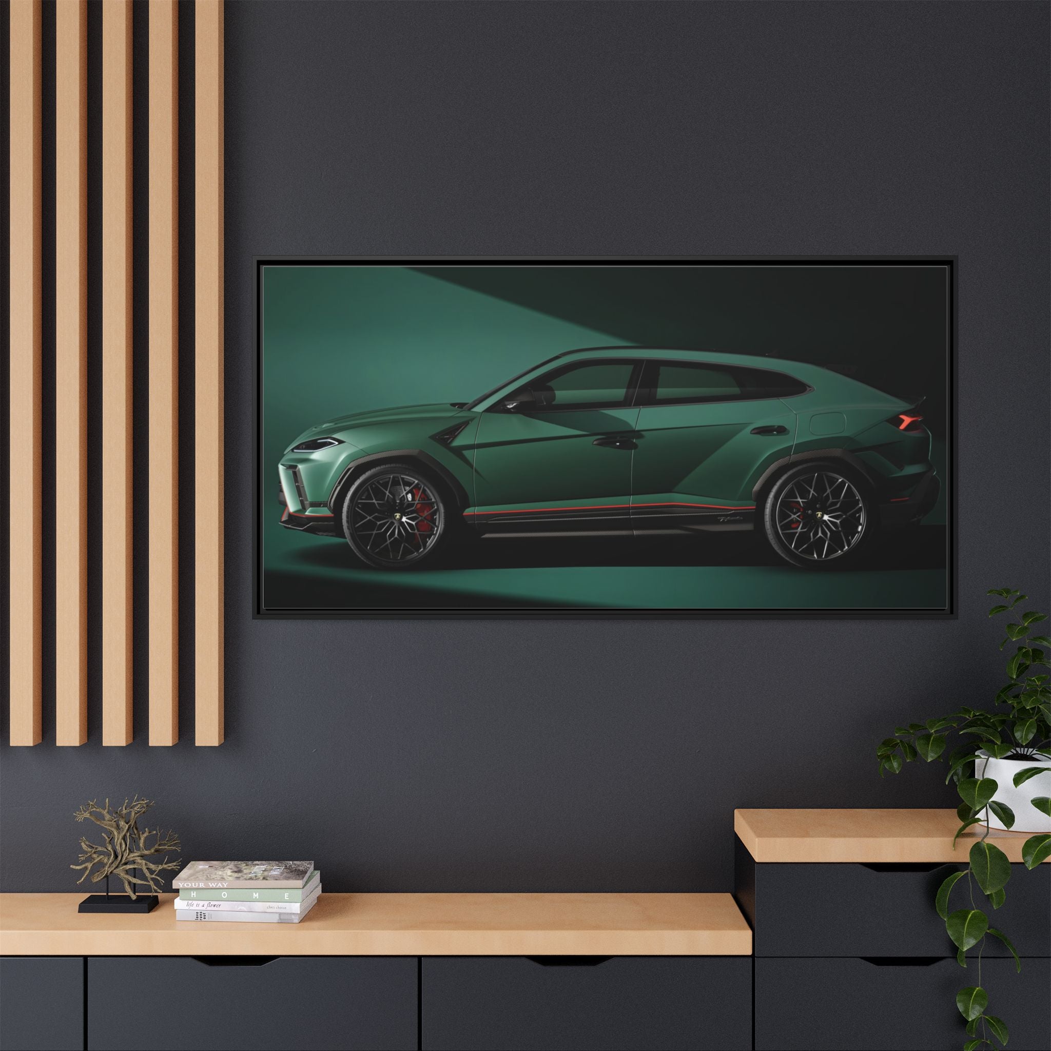 Framed Matte Canvas Print — Emerald Sports SUV Wall Art