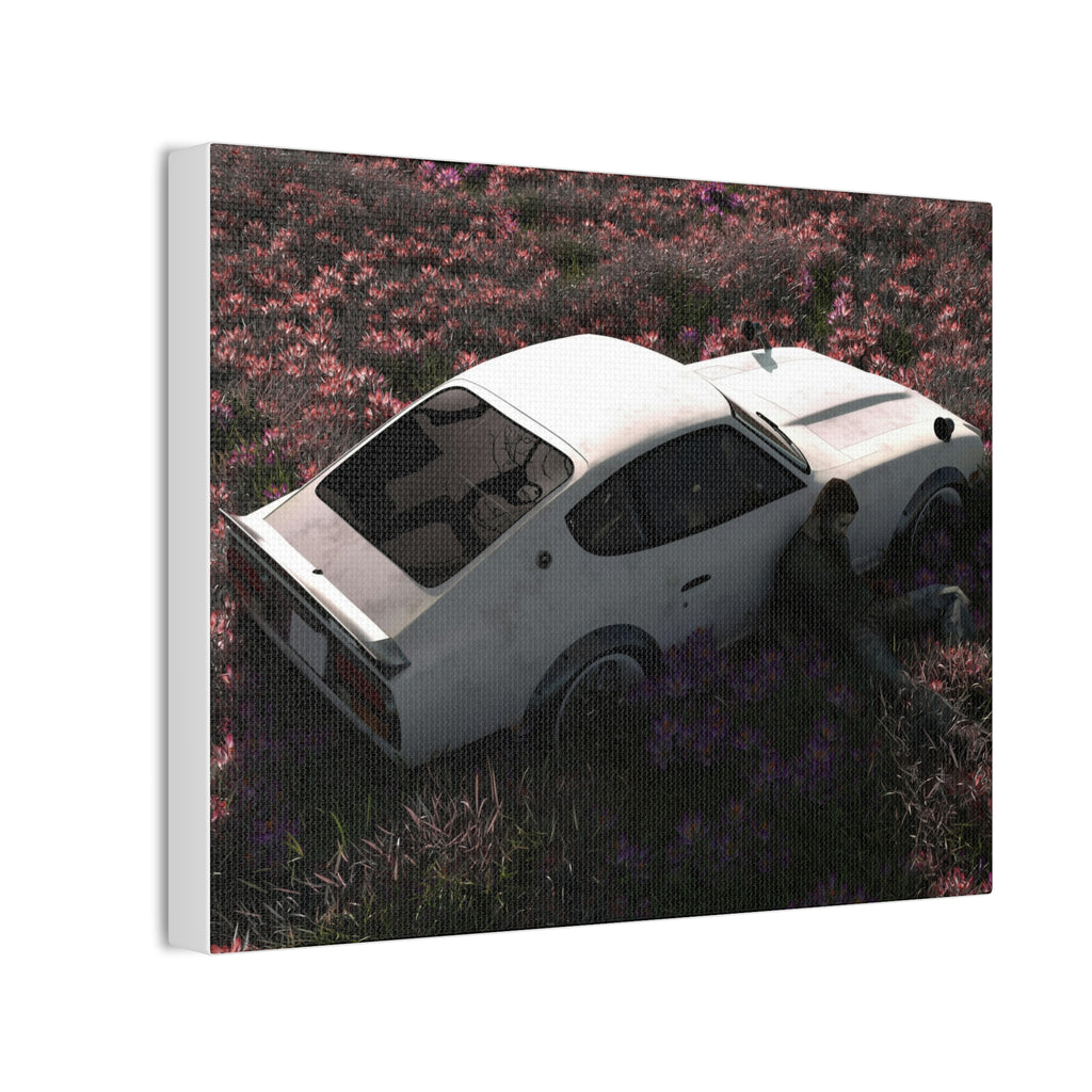 Vintage White Datsun in Wildflower Field Canvas