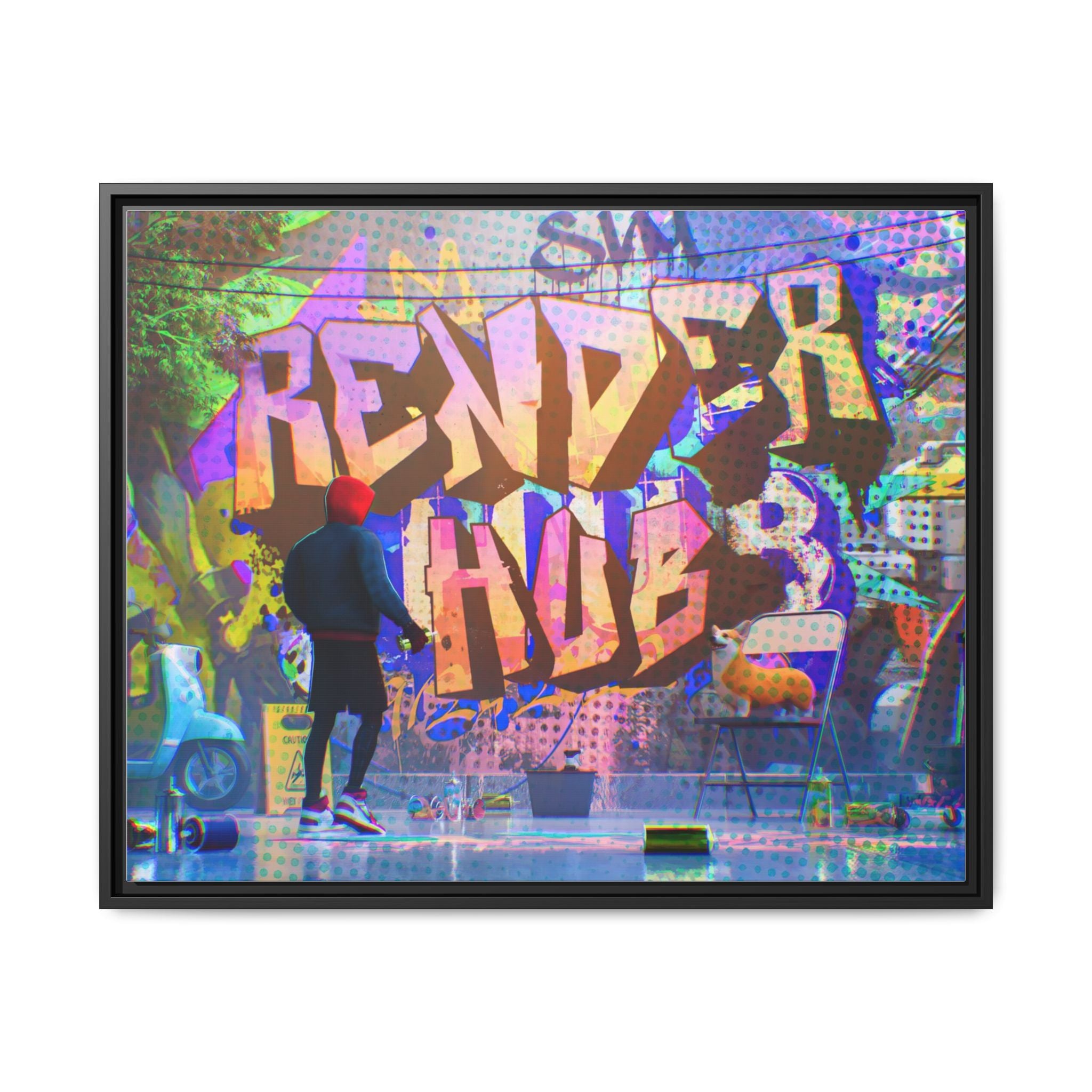 Graffiti Street Art Matte Canvas Framed Print — 'Render Hub' Urban Wall Decor