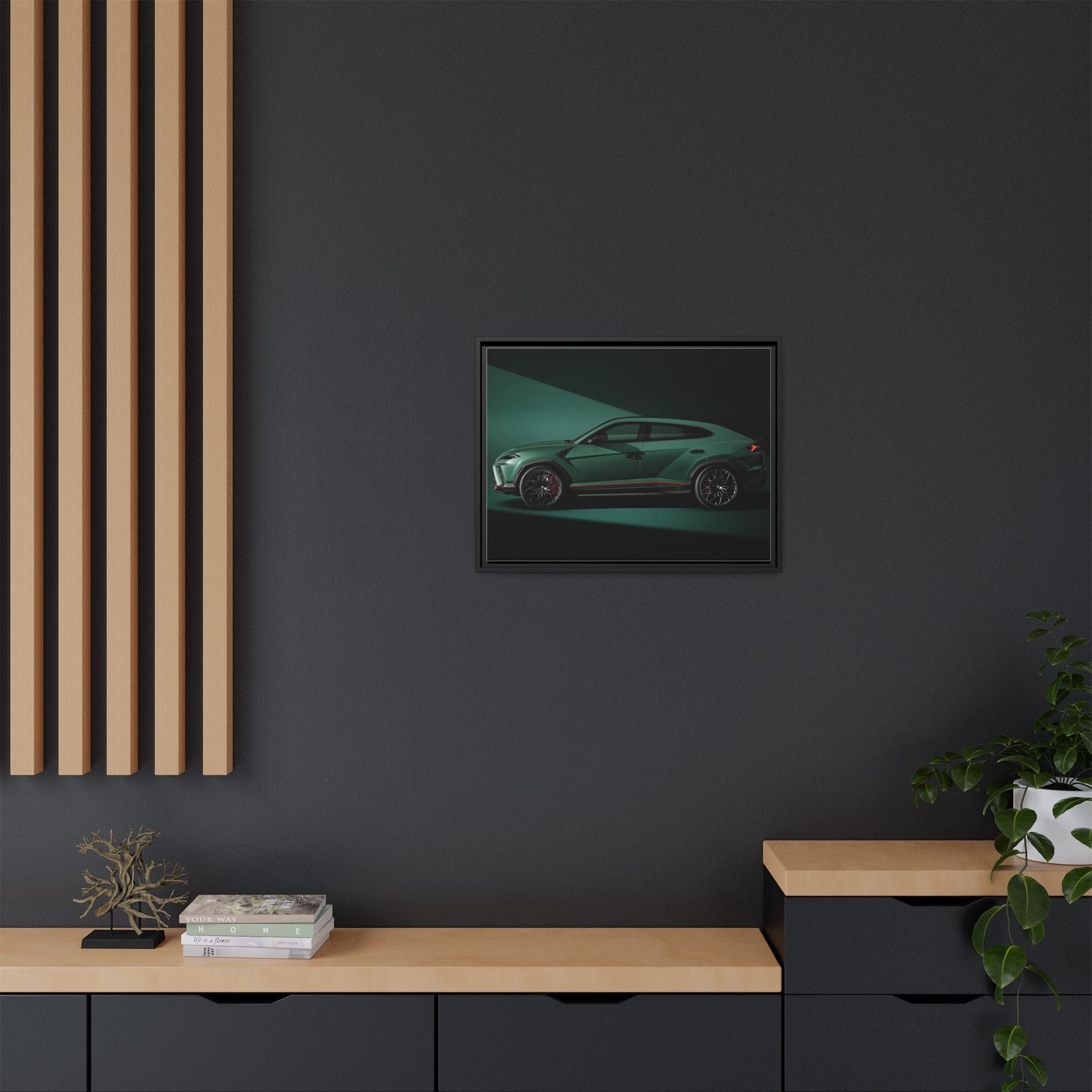 Framed Matte Canvas Print — Emerald Sports SUV Wall Art