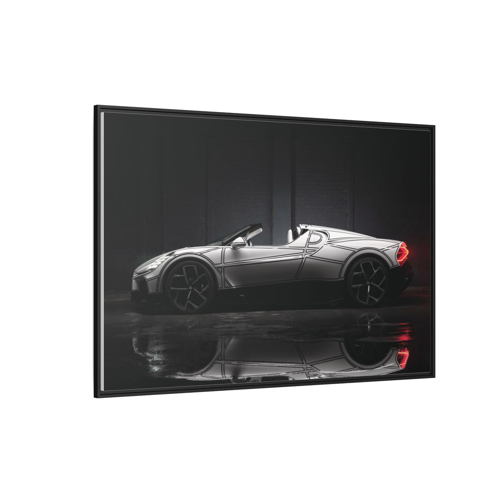 Framed Matte Canvas: Sleek Sports Car Reflection Wall Art