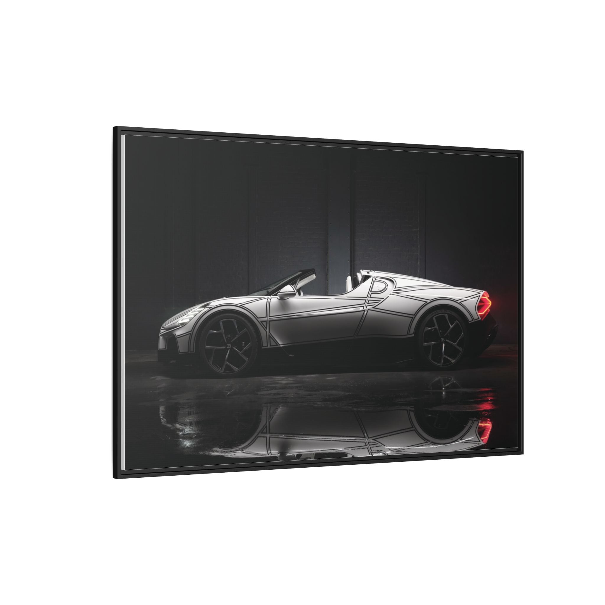 Framed Matte Canvas: Sleek Sports Car Reflection Wall Art