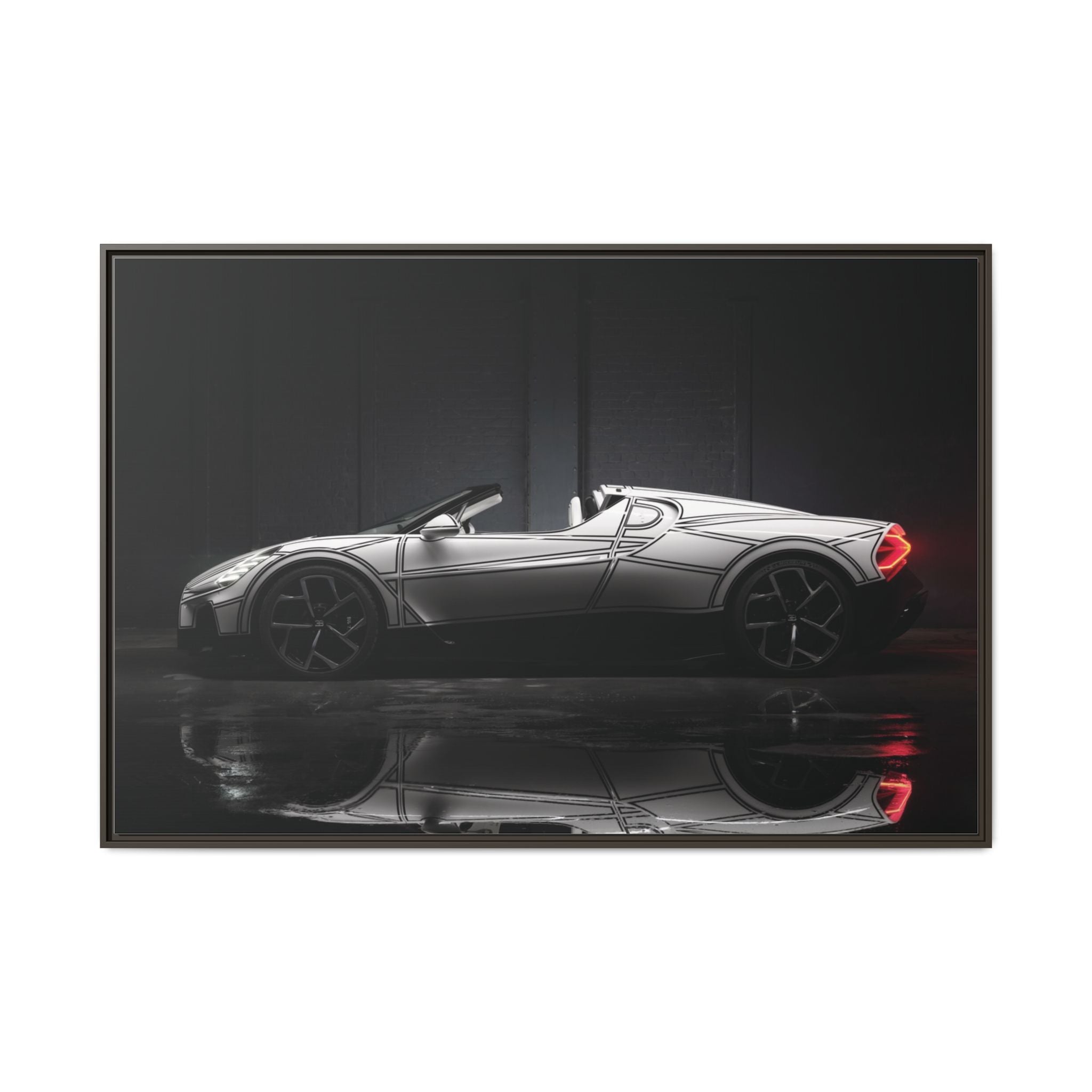 Framed Matte Canvas: Sleek Sports Car Reflection Wall Art