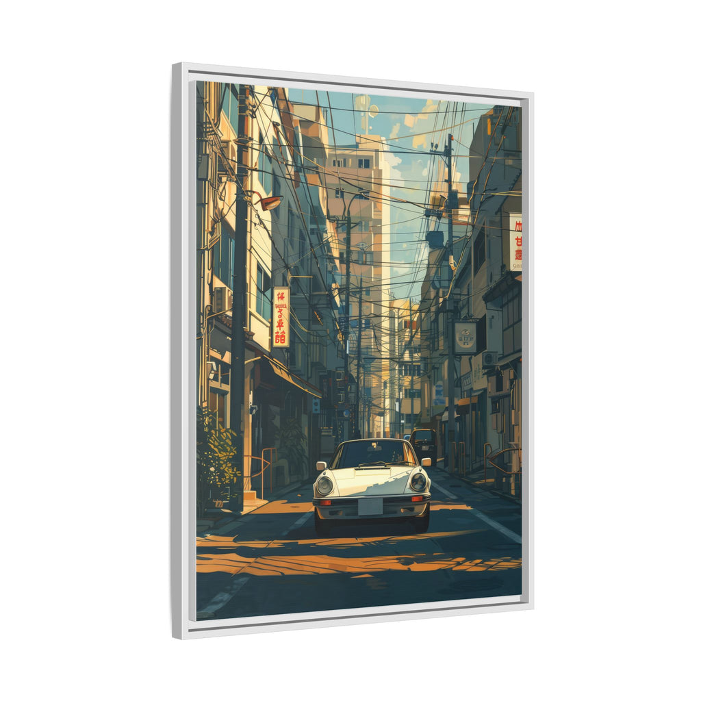 Vintage Sports Car Cityscape Framed Canvas Print