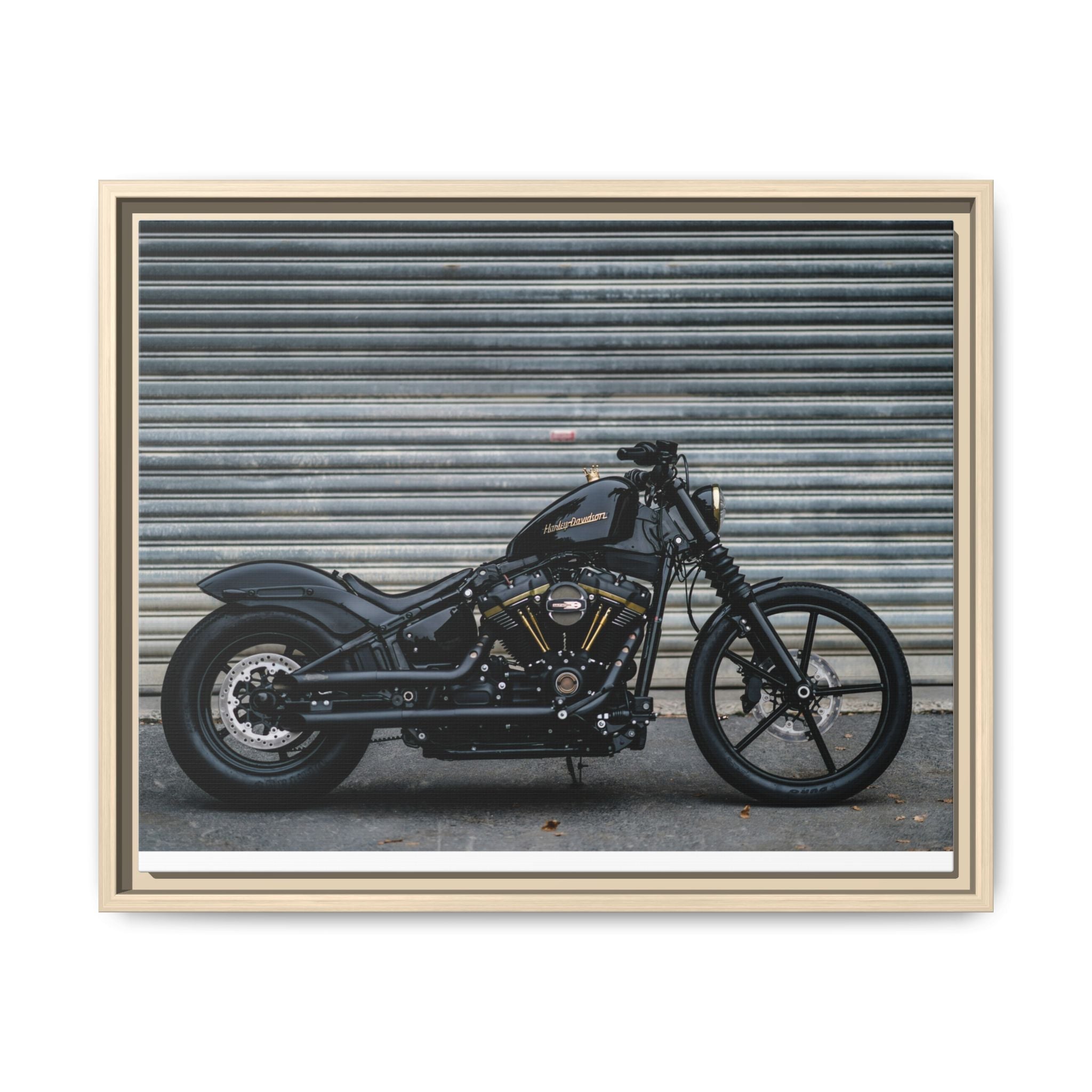 Framed Matte Canvas Motorcycle Print — Black Bobber Wall Art