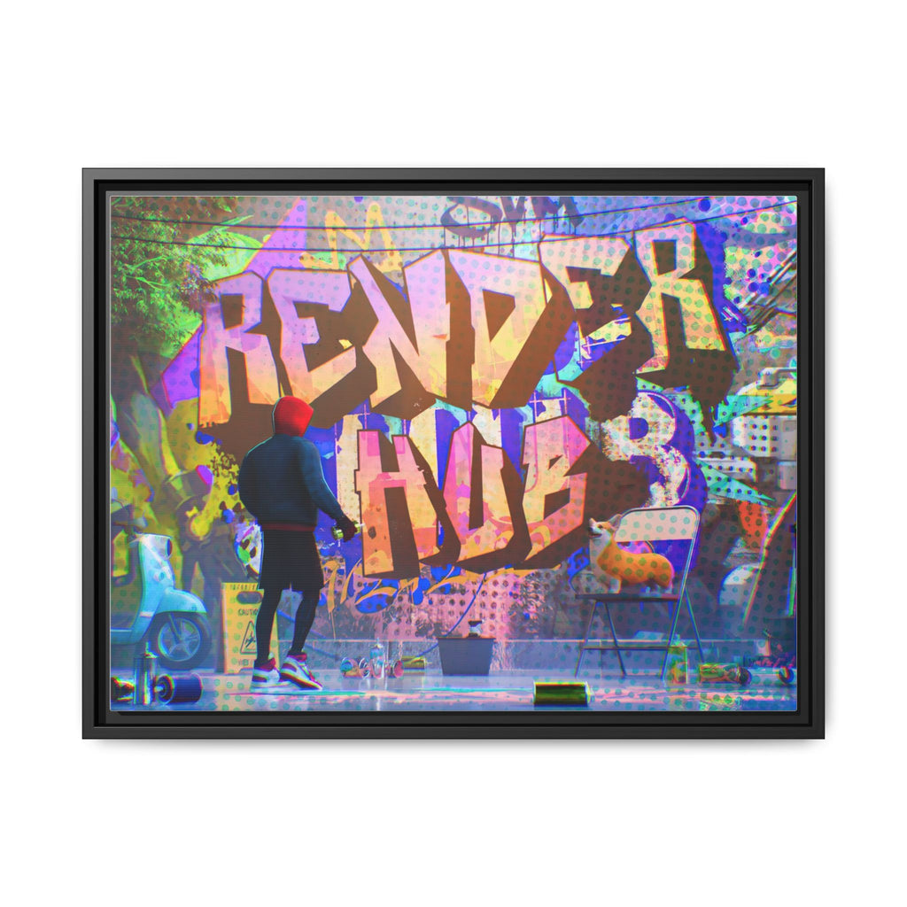 Graffiti Street Art Matte Canvas Framed Print — 'Render Hub' Urban Wall Decor