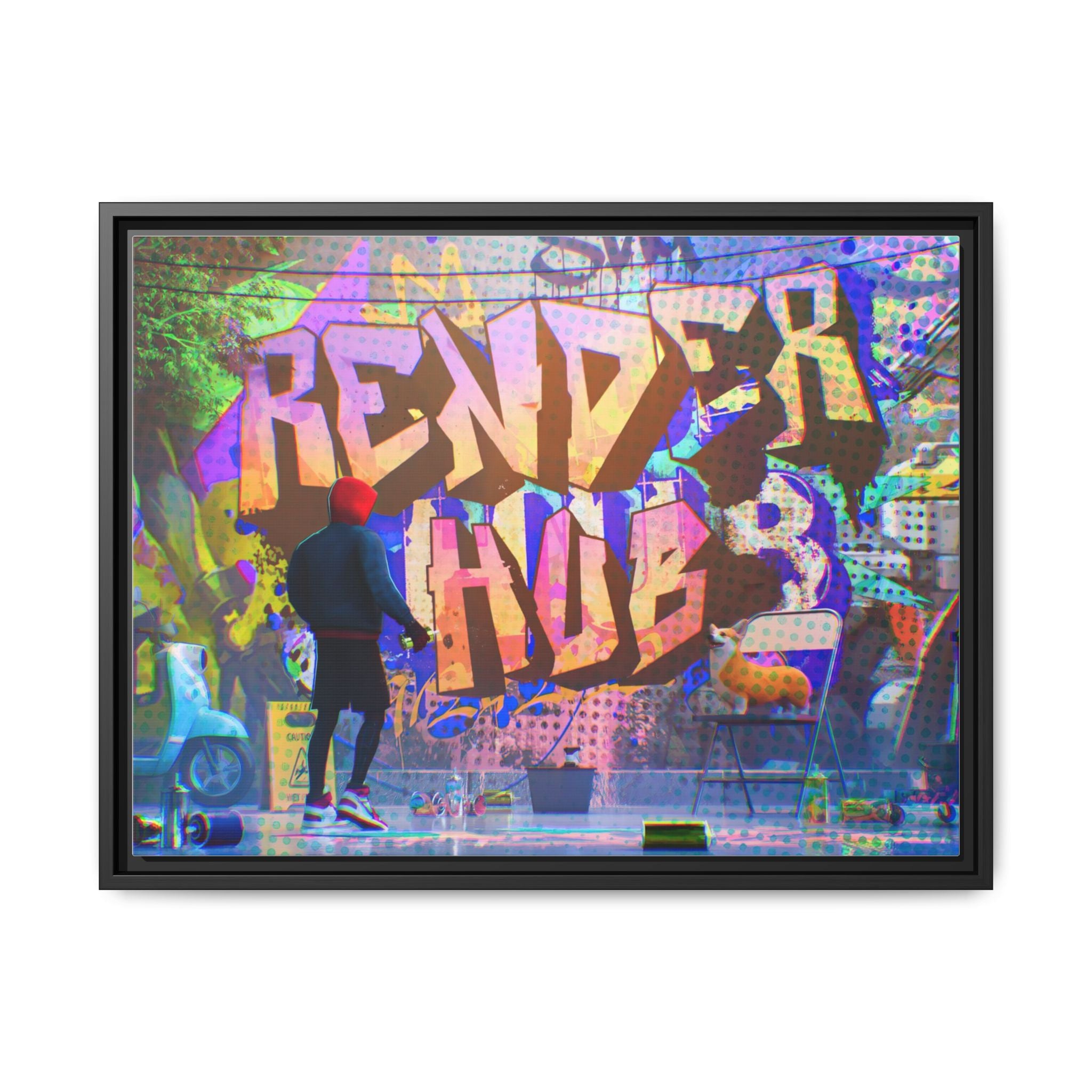 Graffiti Street Art Matte Canvas Framed Print — 'Render Hub' Urban Wall Decor