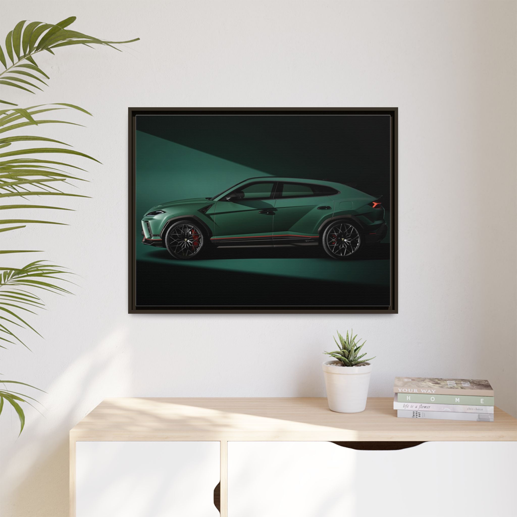 Framed Matte Canvas Print — Emerald Sports SUV Wall Art