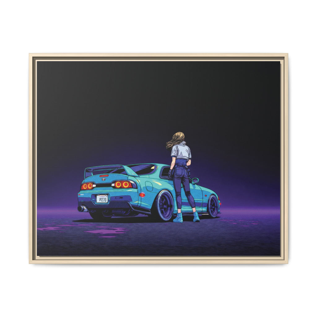 Retro Neon Race Car Poster Matte Canvas Framed | Anime Driver Wall Art