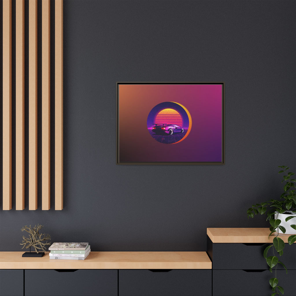 Retro Sunset Sports Car Matte Canvas Framed Wall Art