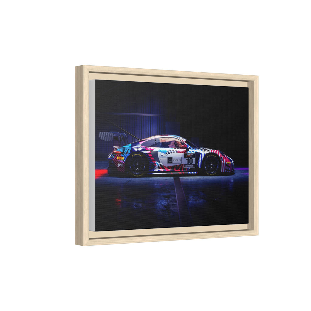 Framed Matte Canvas Print — Neon Racecar Wall Art