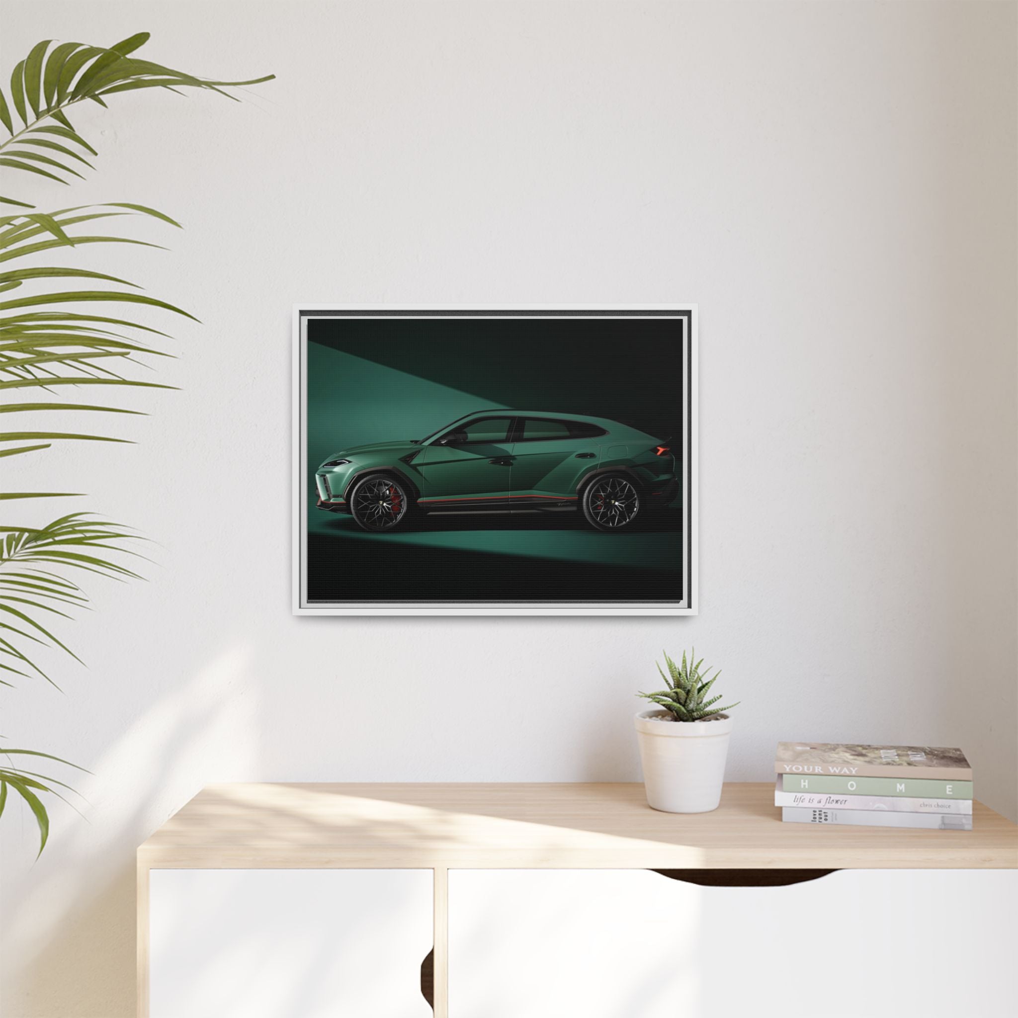 Framed Matte Canvas Print — Emerald Sports SUV Wall Art