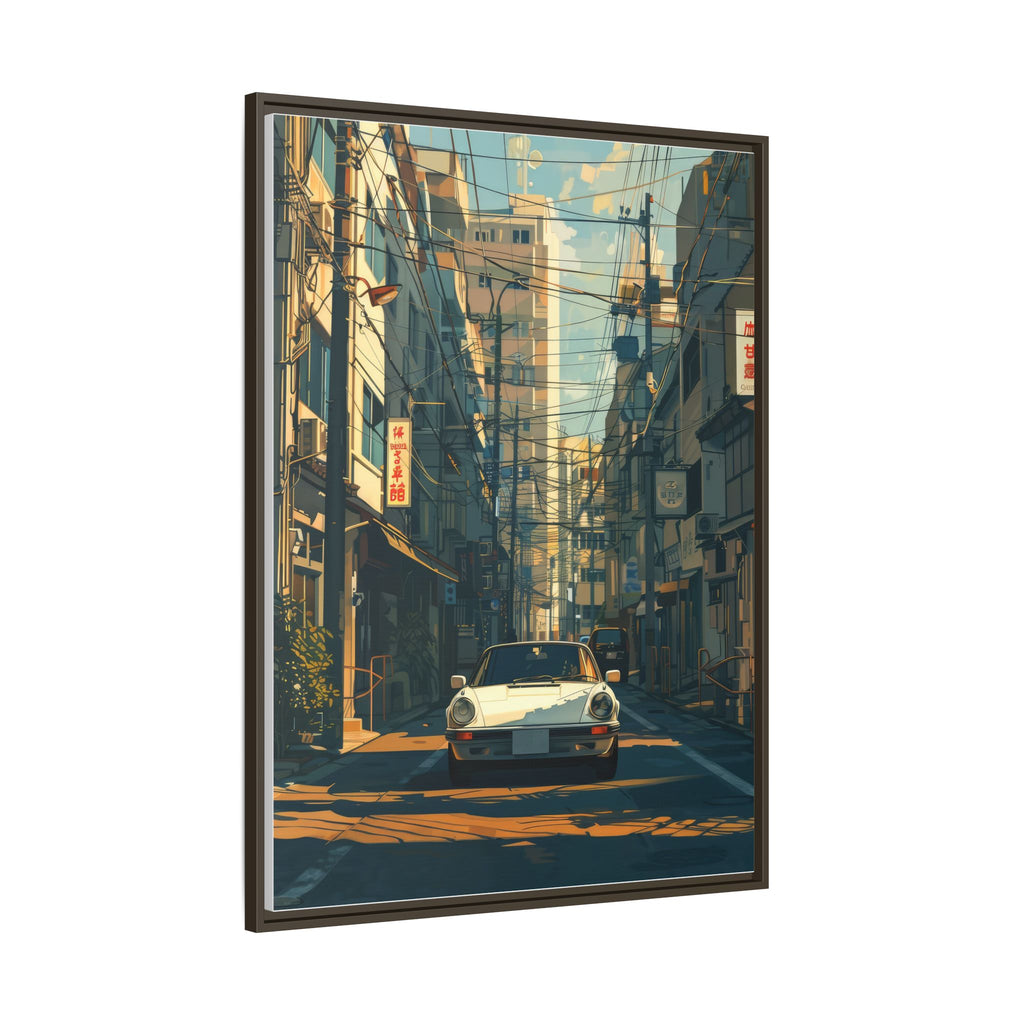 Vintage Sports Car Cityscape Framed Canvas Print