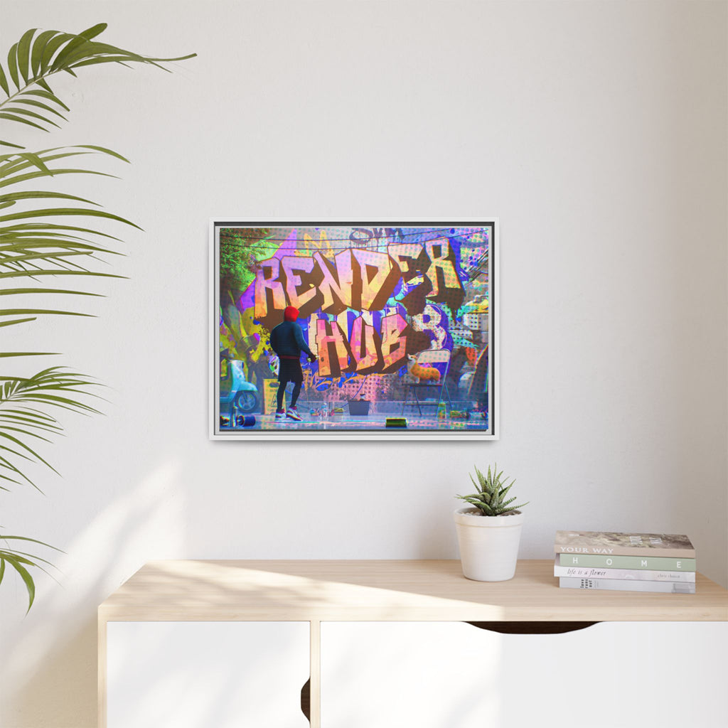 Graffiti Street Art Matte Canvas Framed Print — 'Render Hub' Urban Wall Decor