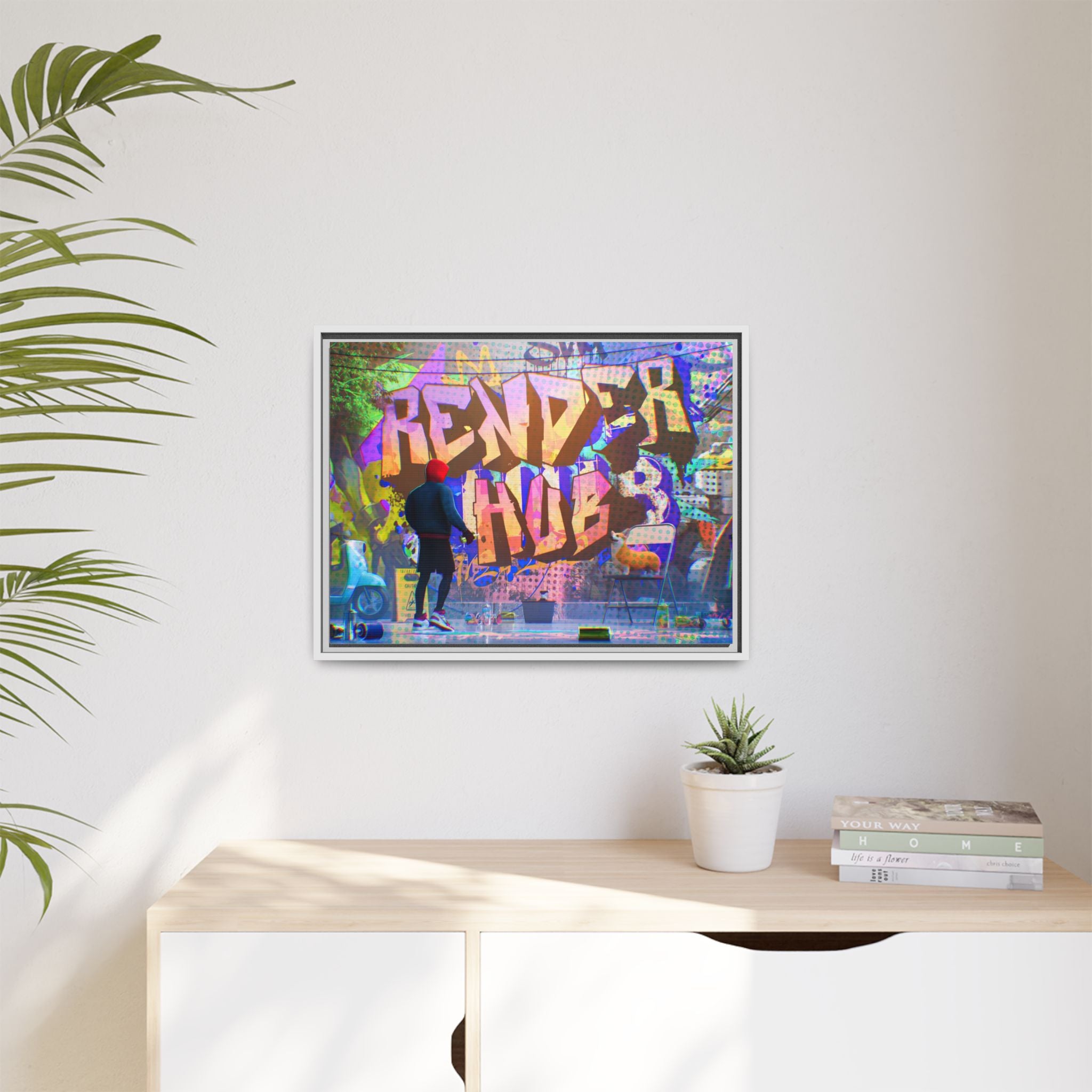 Graffiti Street Art Matte Canvas Framed Print — 'Render Hub' Urban Wall Decor