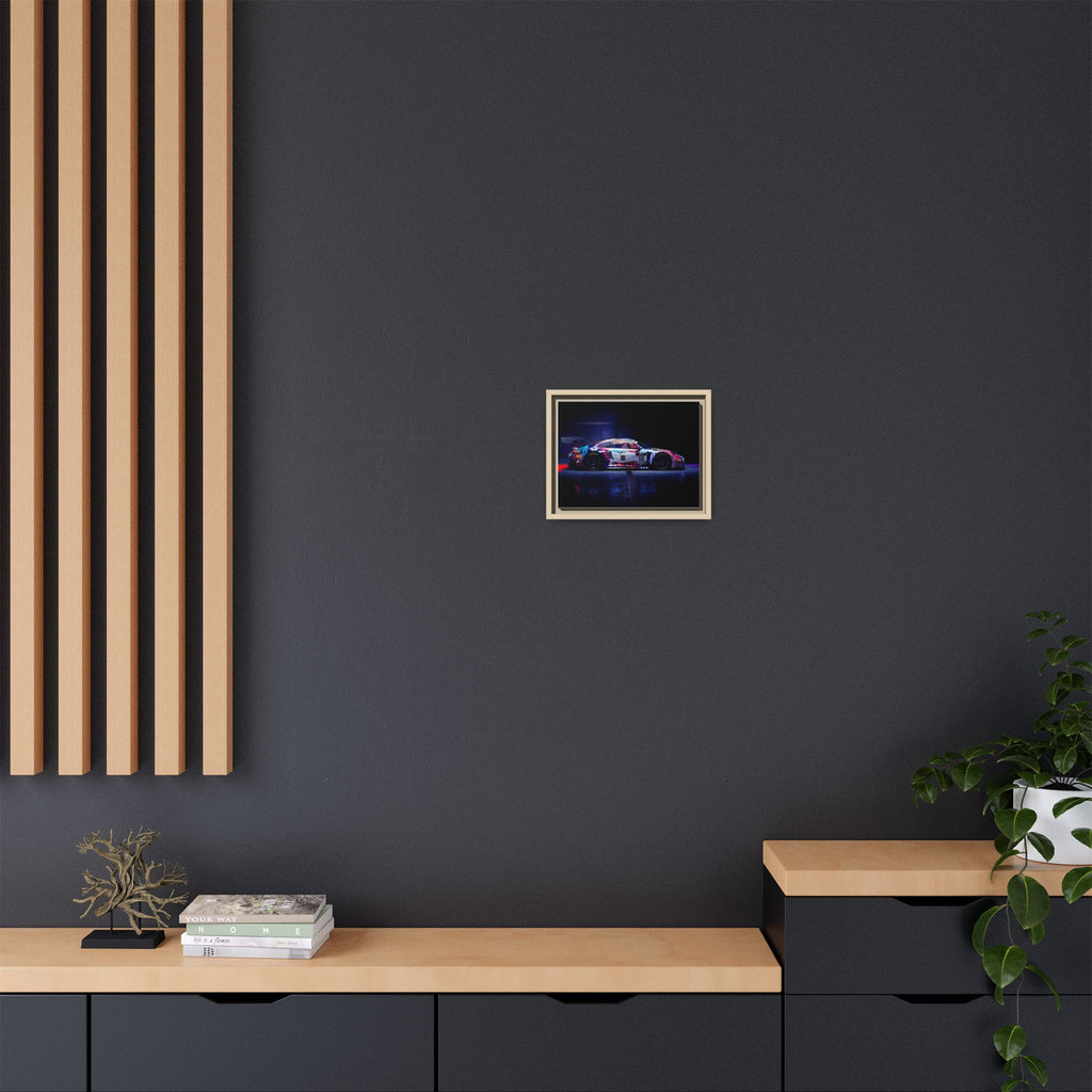 Framed Matte Canvas Print — Neon Racecar Wall Art