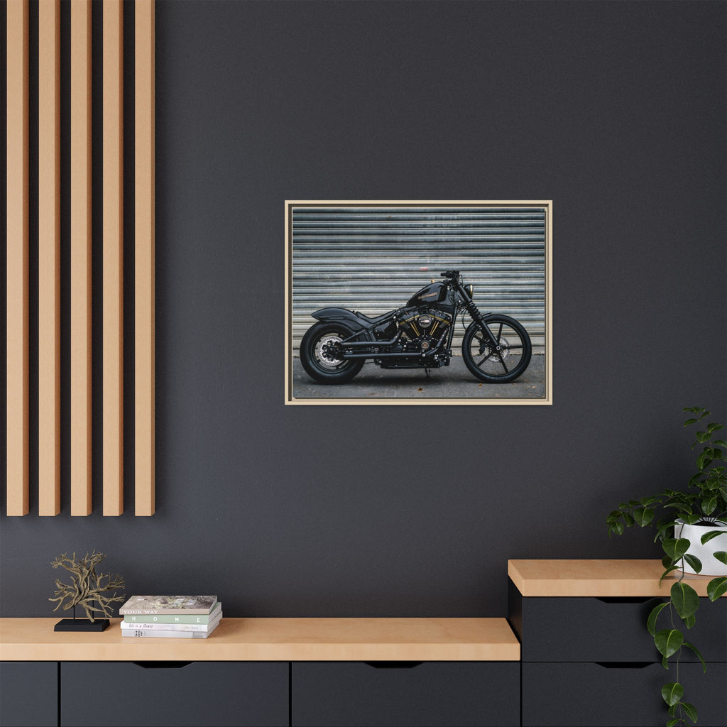 Framed Matte Canvas Motorcycle Print — Black Bobber Wall Art