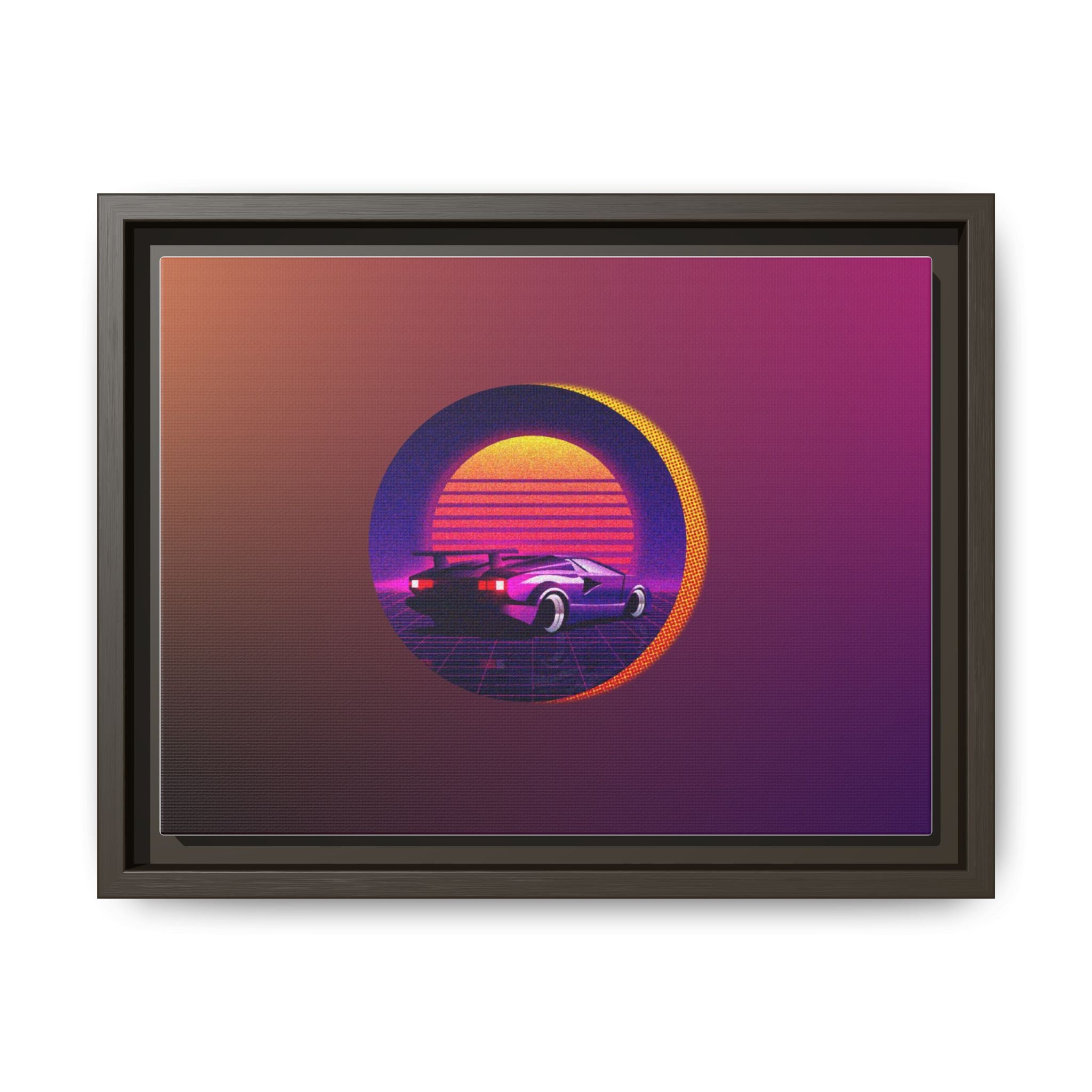 Retro Sunset Sports Car Matte Canvas Framed Wall Art
